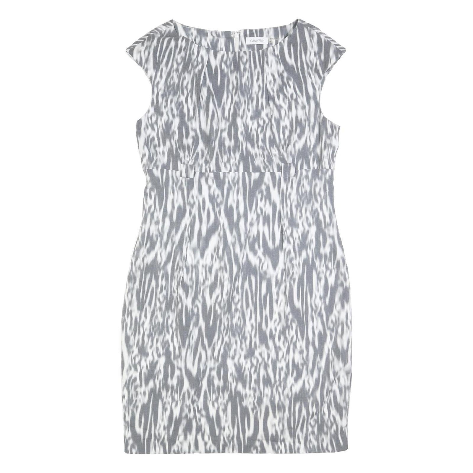 CALVIN KLEIN Womens Grey & White Animal Print Sheath Polyester Blend Sleeveless Refurbished - N/A refurbished available on Cerqular