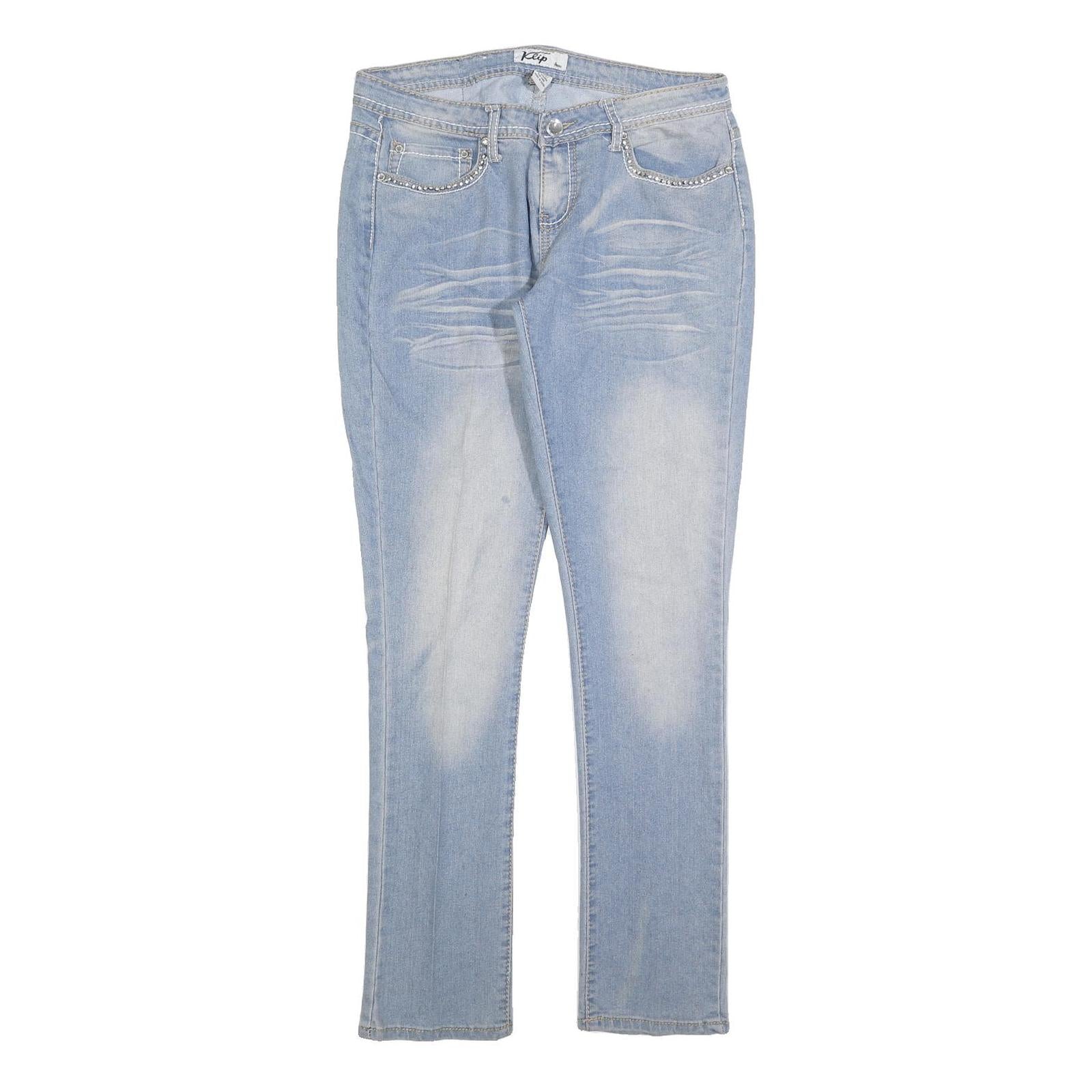 KLIP Womens Slim Slip On Light Blue Denim Jeans W32 L32 Embellished Pockets Refurbished - N/A refurbished available on Cerqular