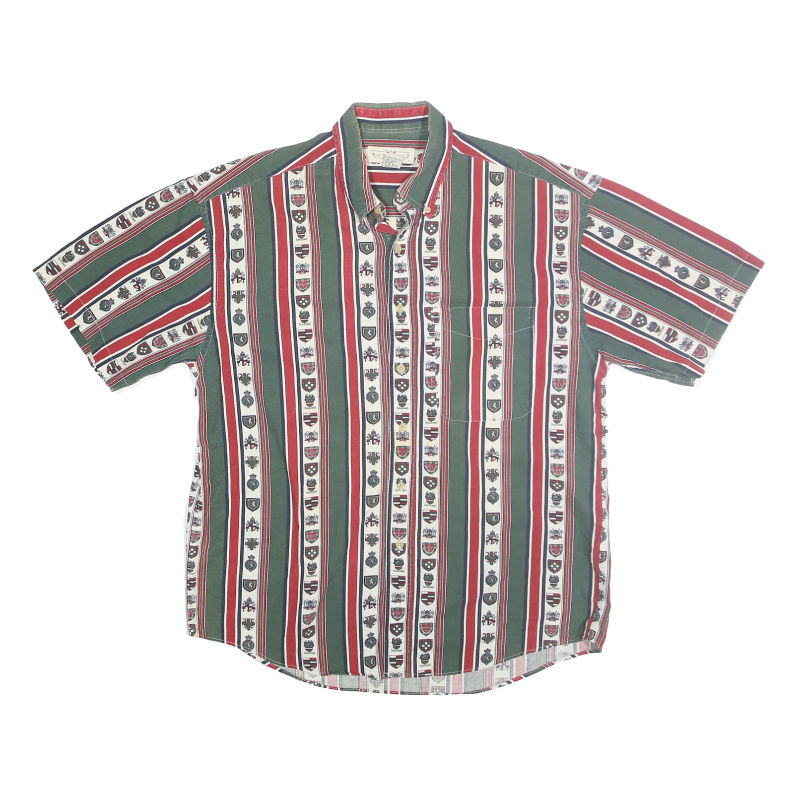 NATURAL ISSUE Mens Green & Red Patterned Shirt L Cotton Short Sleeve Button Refurbished - N/A refurbished available on Cerqular