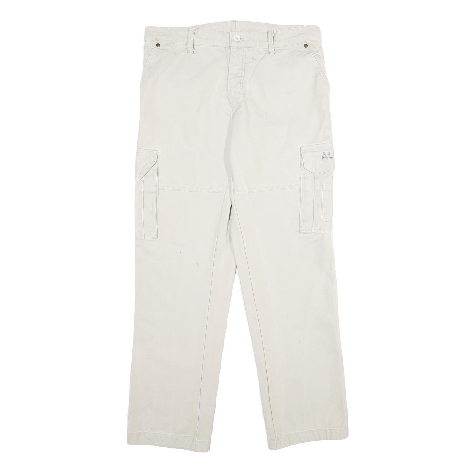 ALUART Mens Cotton White Regular Cargo Trousers W32 L32 Casual Functional Zip Refurbished - N/A refurbished available on Cerqular