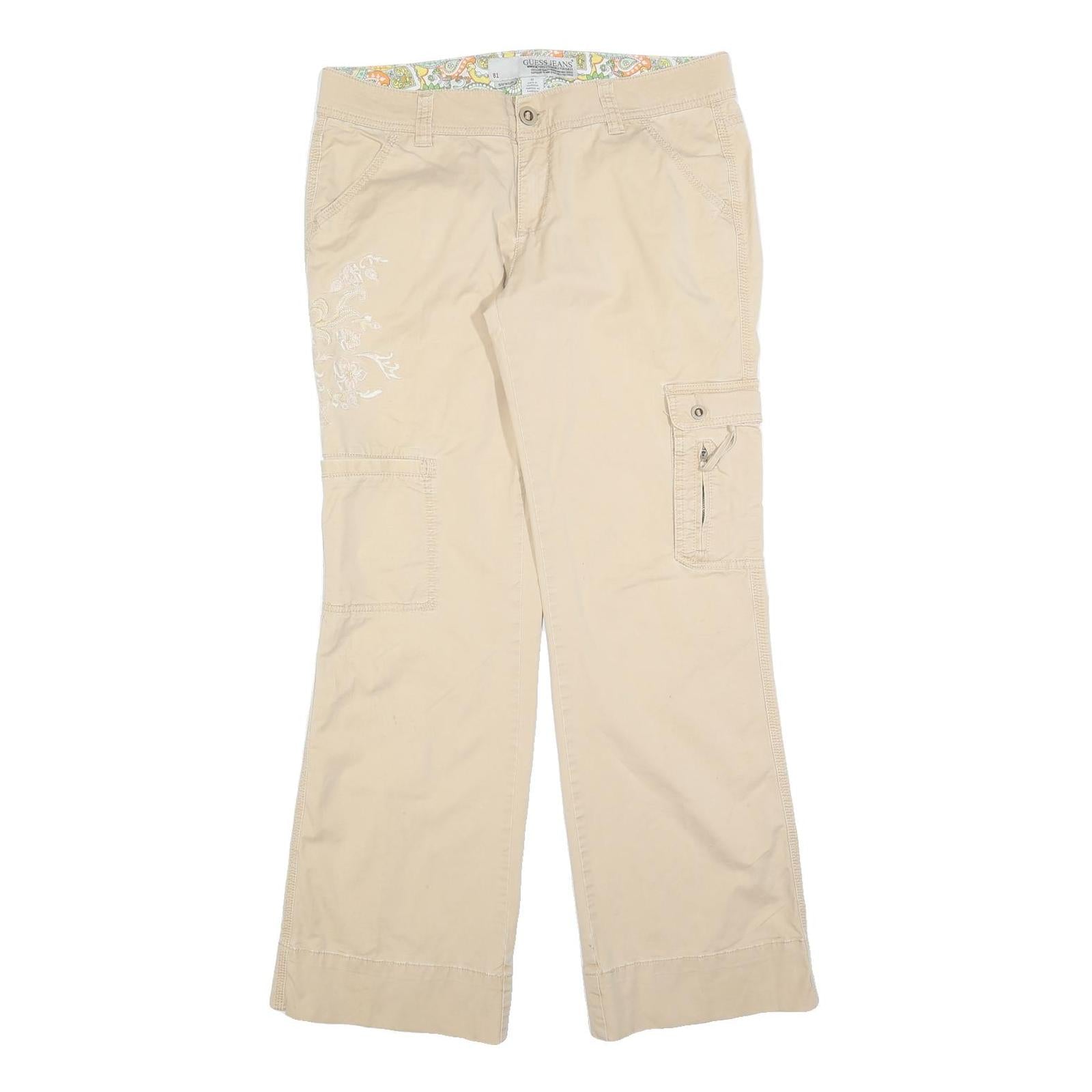 GUESS Womens Cotton Blend Beige Relaxed Cargo Trousers W32 L32 Casual Utility Refurbished - N/A refurbished available on Cerqular