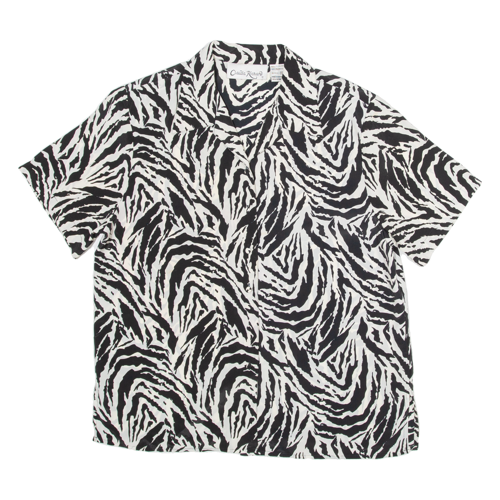 CLAUDIA RICHARD Womens Printed Shirt White Collared Crazy Pattern M Refurbished - N/A refurbished available on Cerqular