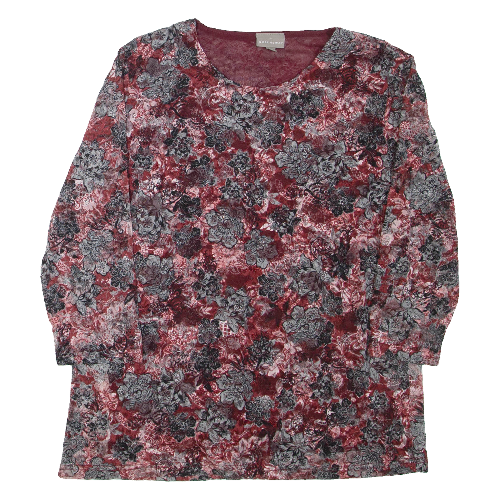 QUEENSWAY Womens Printed Top Red 3/4 Sleeve Floral M Refurbished - N/A refurbished available on Cerqular