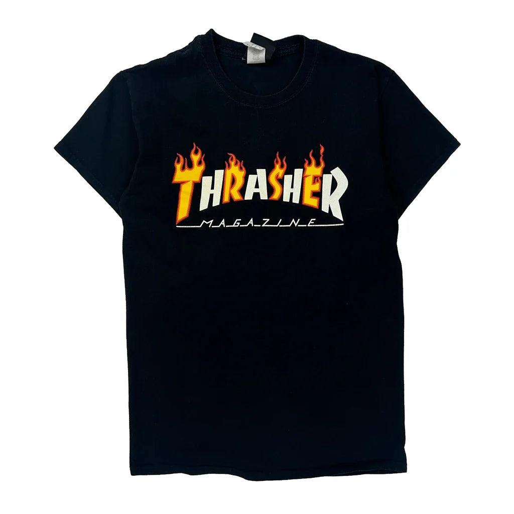 Magazine Thrasher Graphic T-Shirt - Small Black Cotton Refurbished - Thrifted (note: this is a term often used to describe second- refurbished available on Cerqular