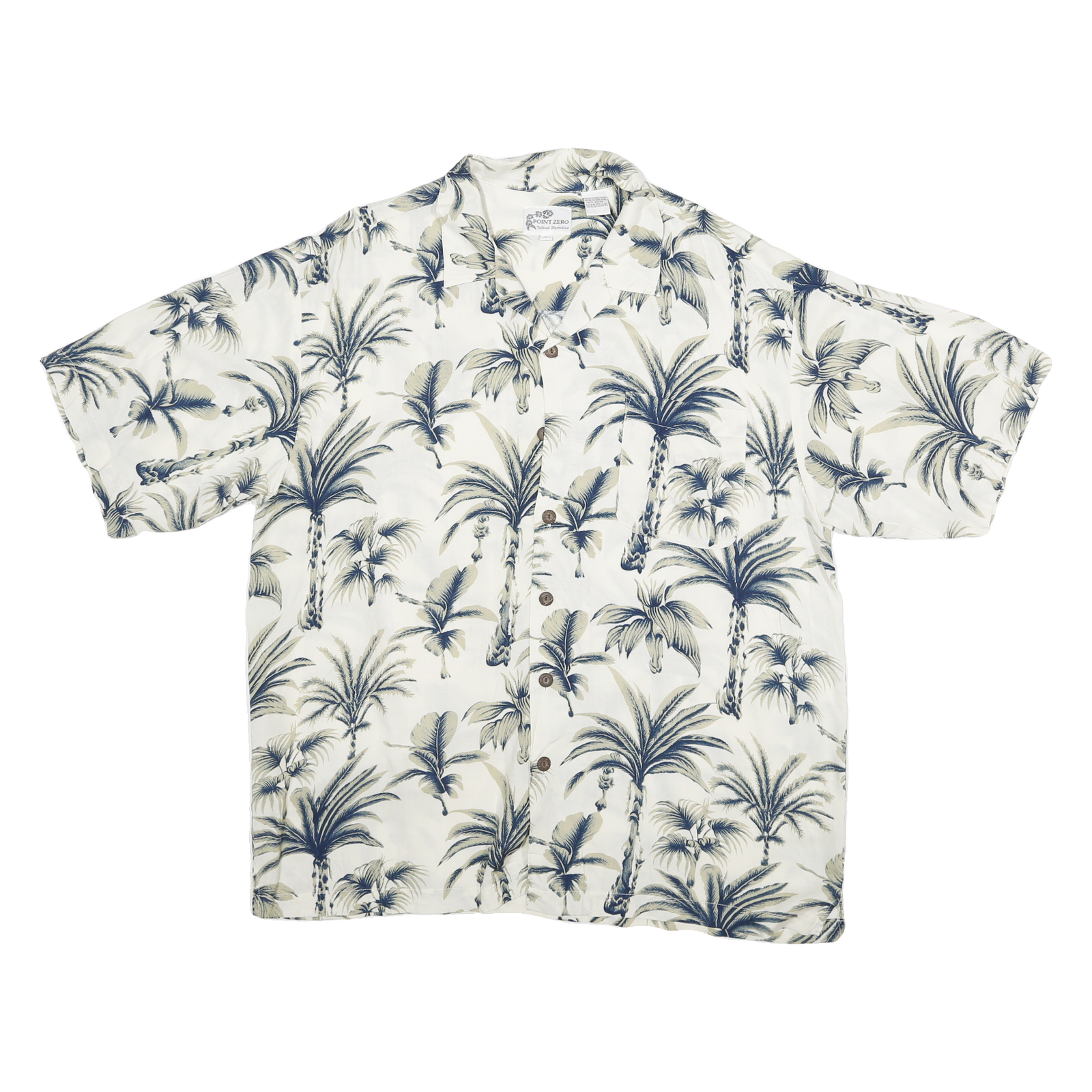POINT ZERO Mens White & Grey Hawaiian Rayon Shirt L Palm Print Casual Refurbished - N/A refurbished available on Cerqular