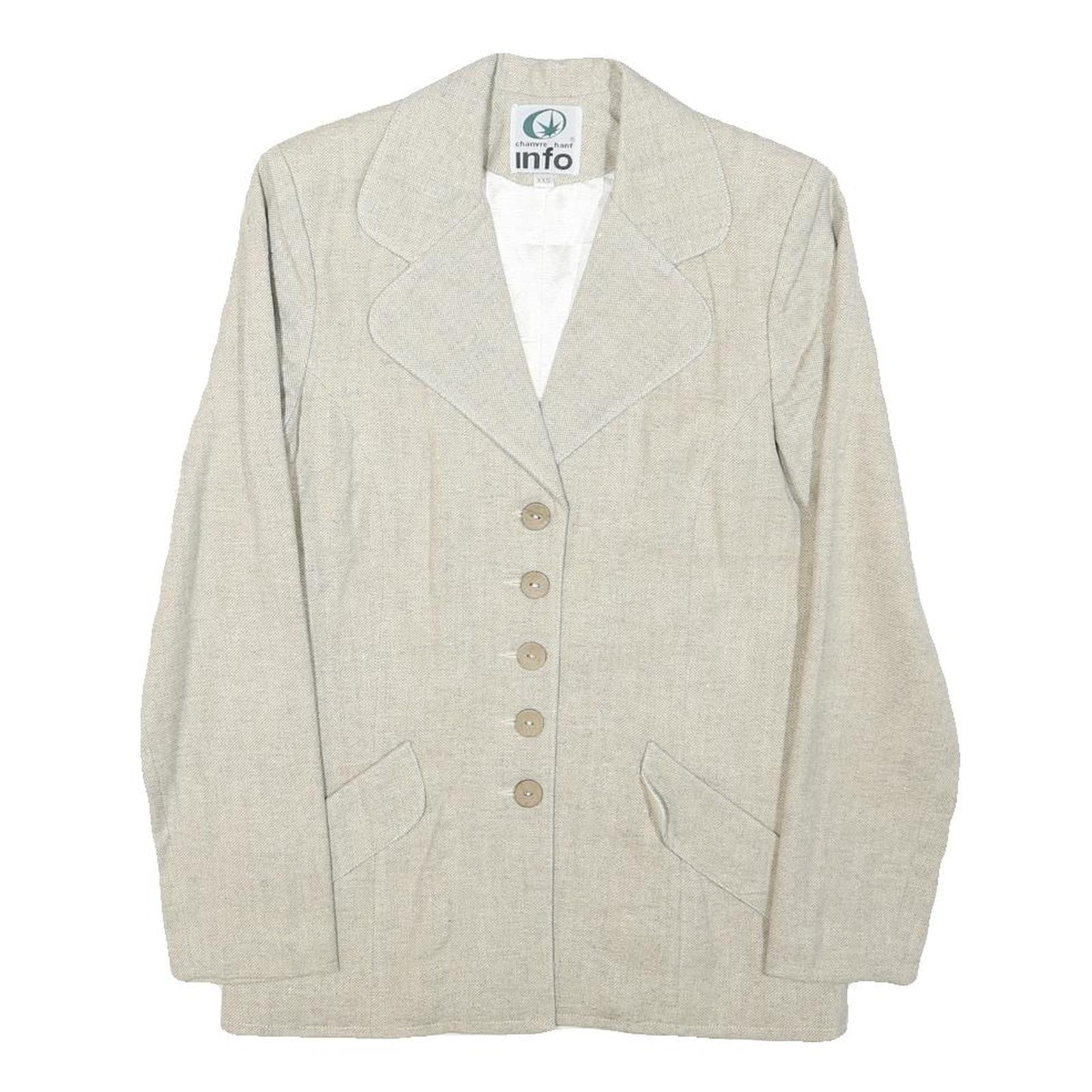 INFO Womens Cream Wool Blend Button Jacket XXS Woven Classic Blazer Elegant Refurbished - N/A refurbished available on Cerqular