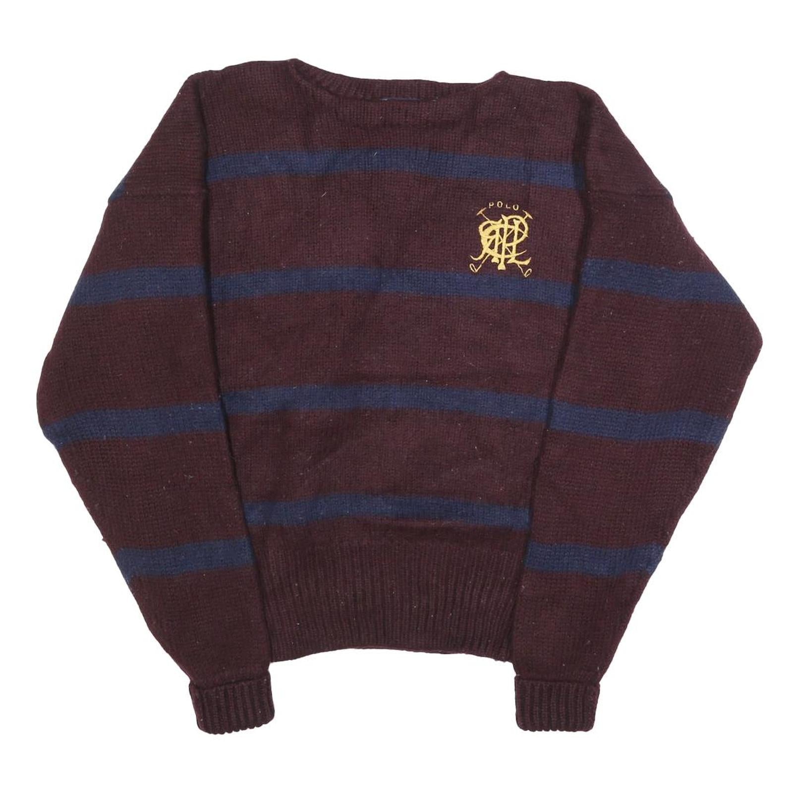 POLO RALPH LAUREN Mens Maroon & Navy Patterned Wool Jumper Crew Neck Basic Knit Refurbished - N/A refurbished available on Cerqular