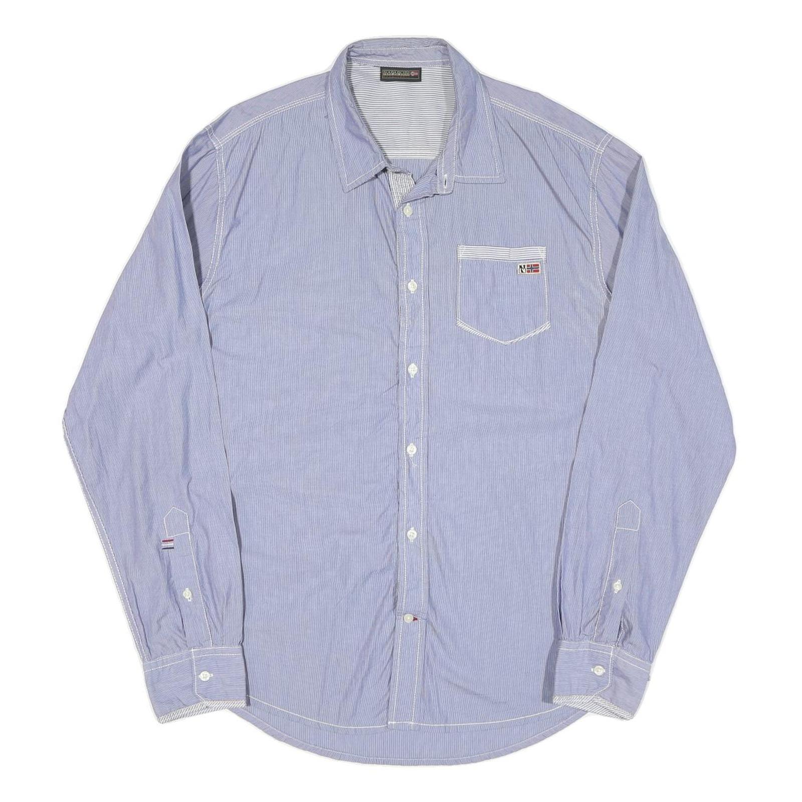 NAPAPIJRI Mens Blue & White Striped Cotton Blend Shirt L Casual Long Sleeve Refurbished - N/A refurbished available on Cerqular