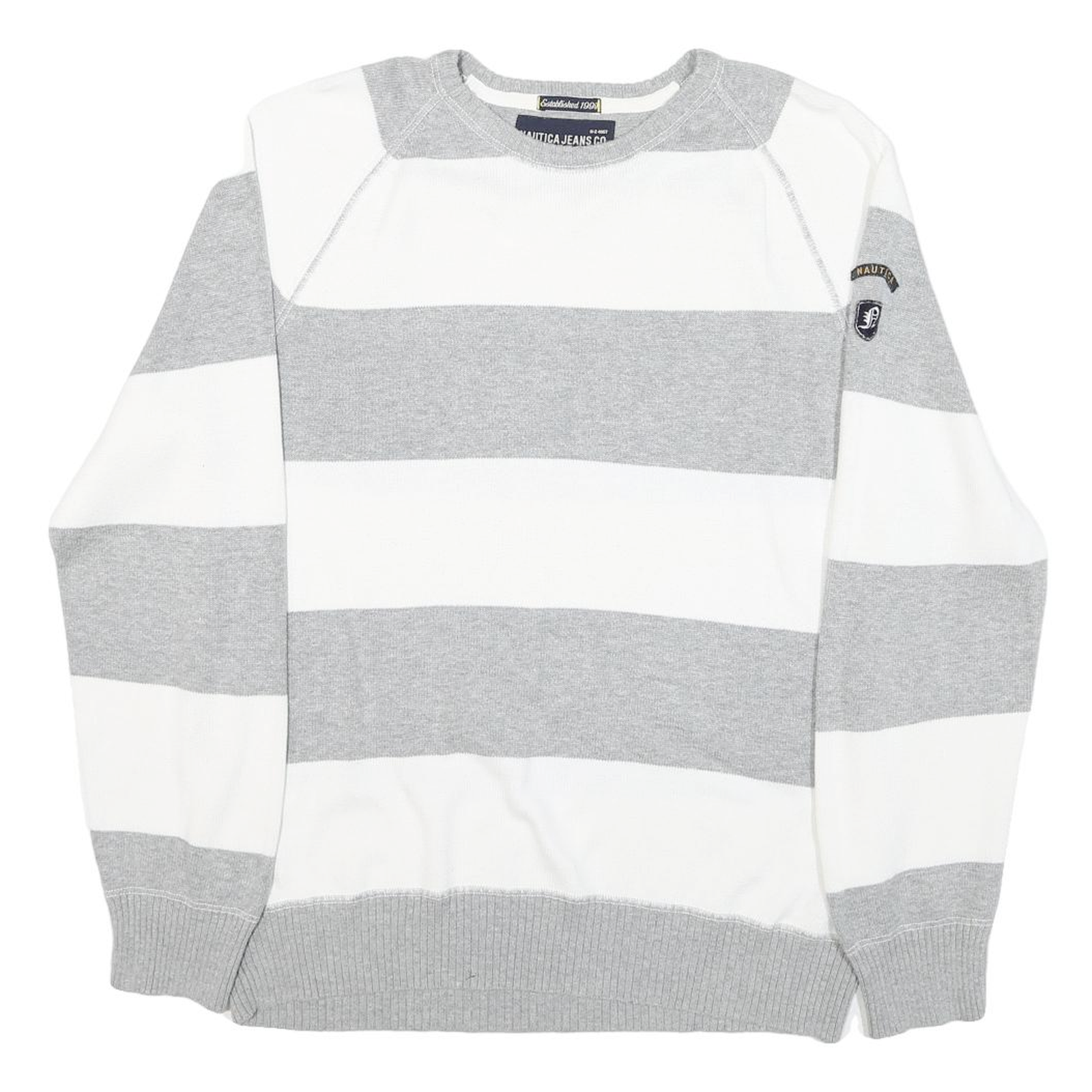 NAUTICA Mens Grey & White Patterned Cotton Blend Jumper Crew Neck Basic Knit L Refurbished - N/A refurbished available on Cerqular