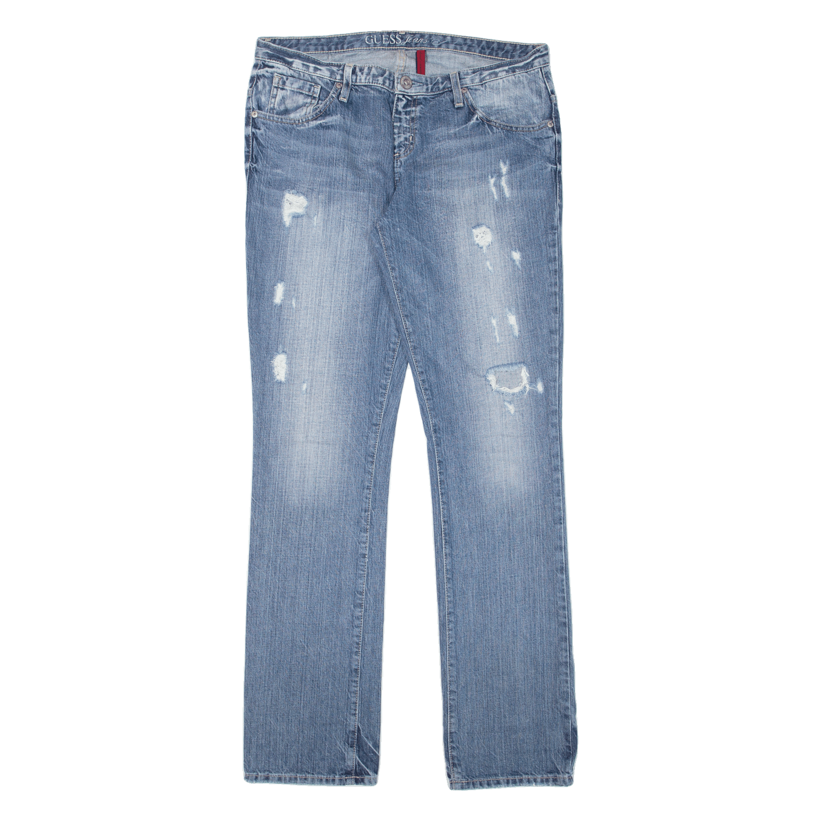 GUESS Weekend Distressed Womens Jeans Blue Regular Straight Stone Wash W32 L34 Refurbished - N/A refurbished available on Cerqular