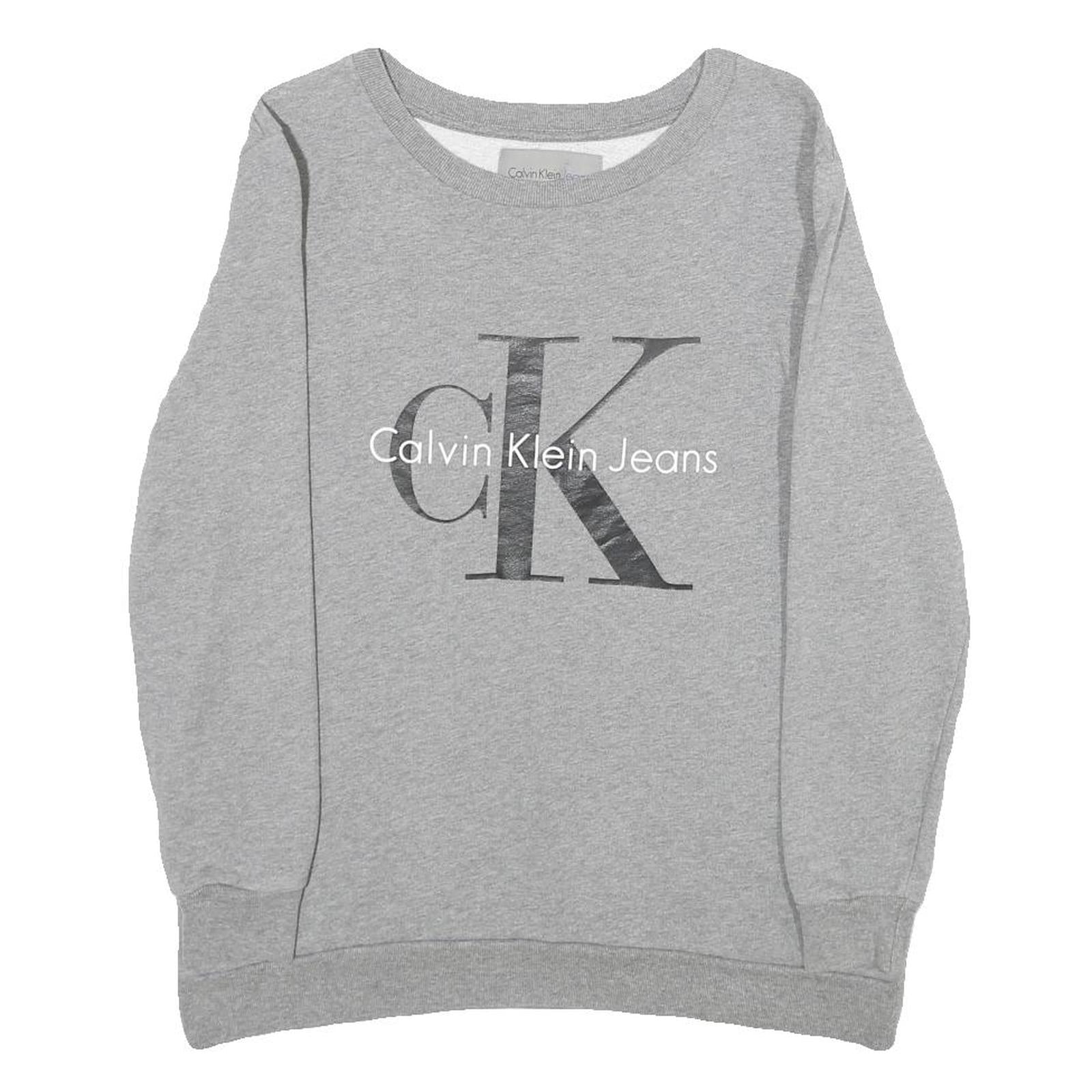 CALVIN KLEIN JEANS Womens Grey Sweatshirt Crew Neck XS Cotton Pullover Logo Refurbished - N/A refurbished available on Cerqular