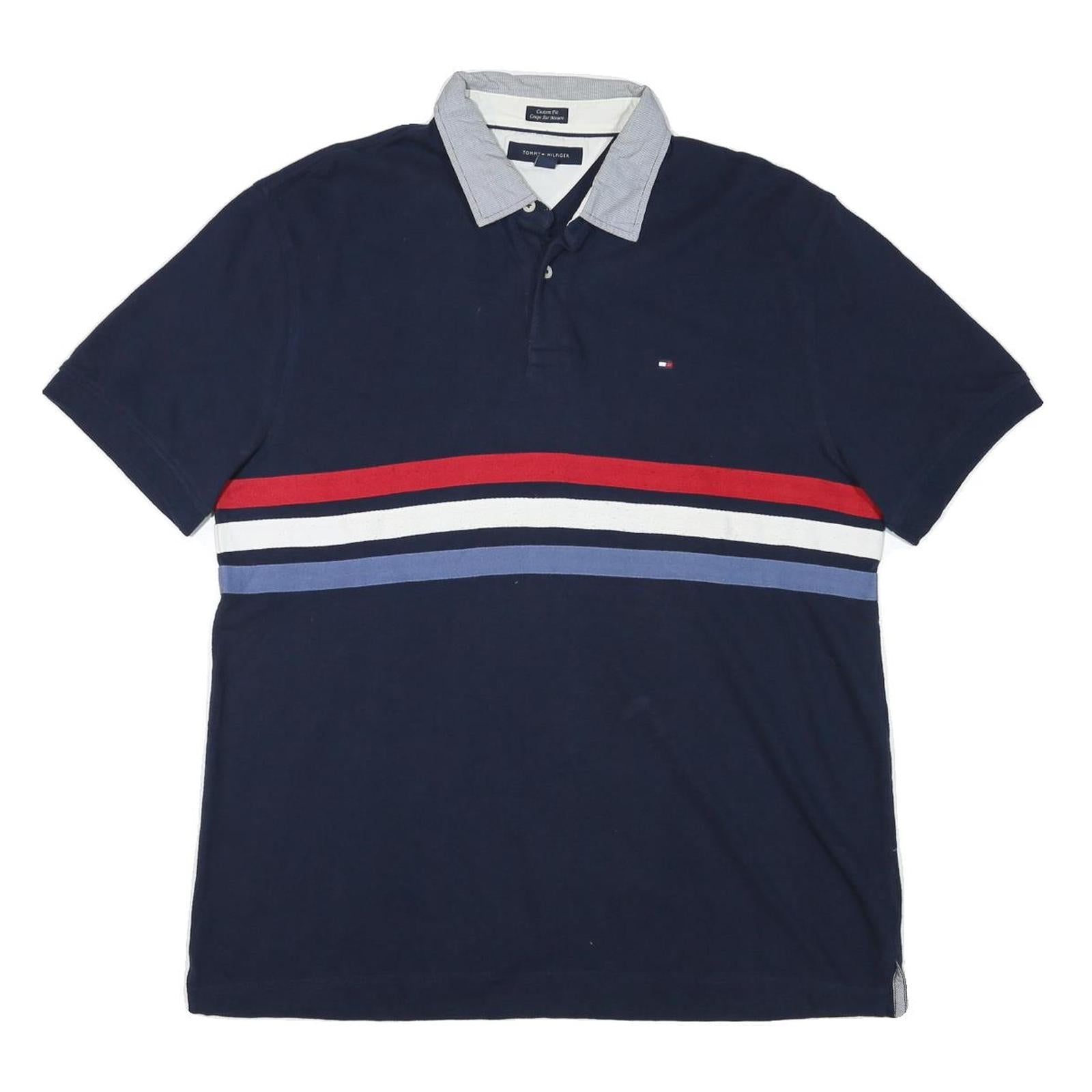 TOMMY HILFIGER Mens Blue Red White Striped Cotton Blend Polo Shirt XL Refurbished - N/A refurbished available on Cerqular
