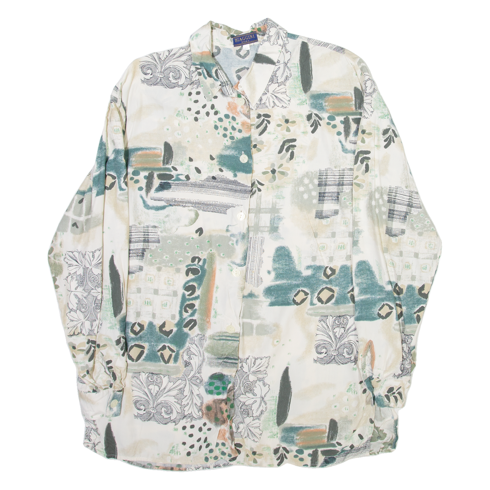 BIAGINNI Womens Printed Shirt White Collared Long Sleeve Viscose Crazy Pattern M Refurbished - N/A refurbished available on Cerqular