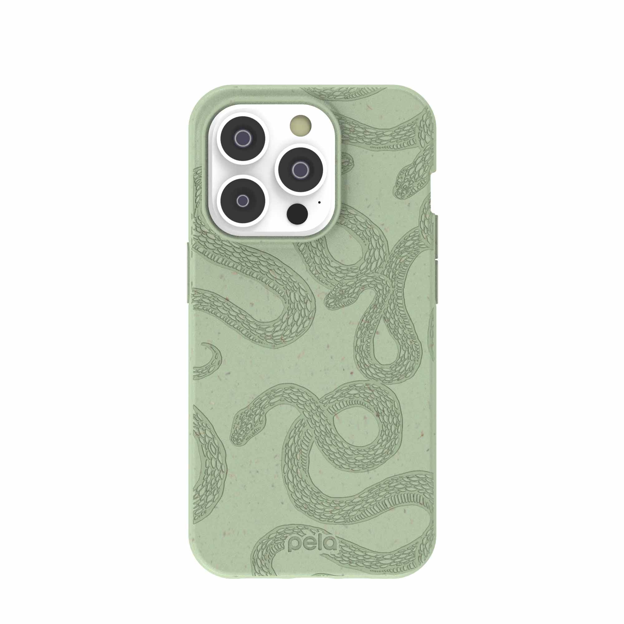 Sage Green Snaky iPhone 14 Pro Case Refurbished - Pela Case refurbished available on Cerqular