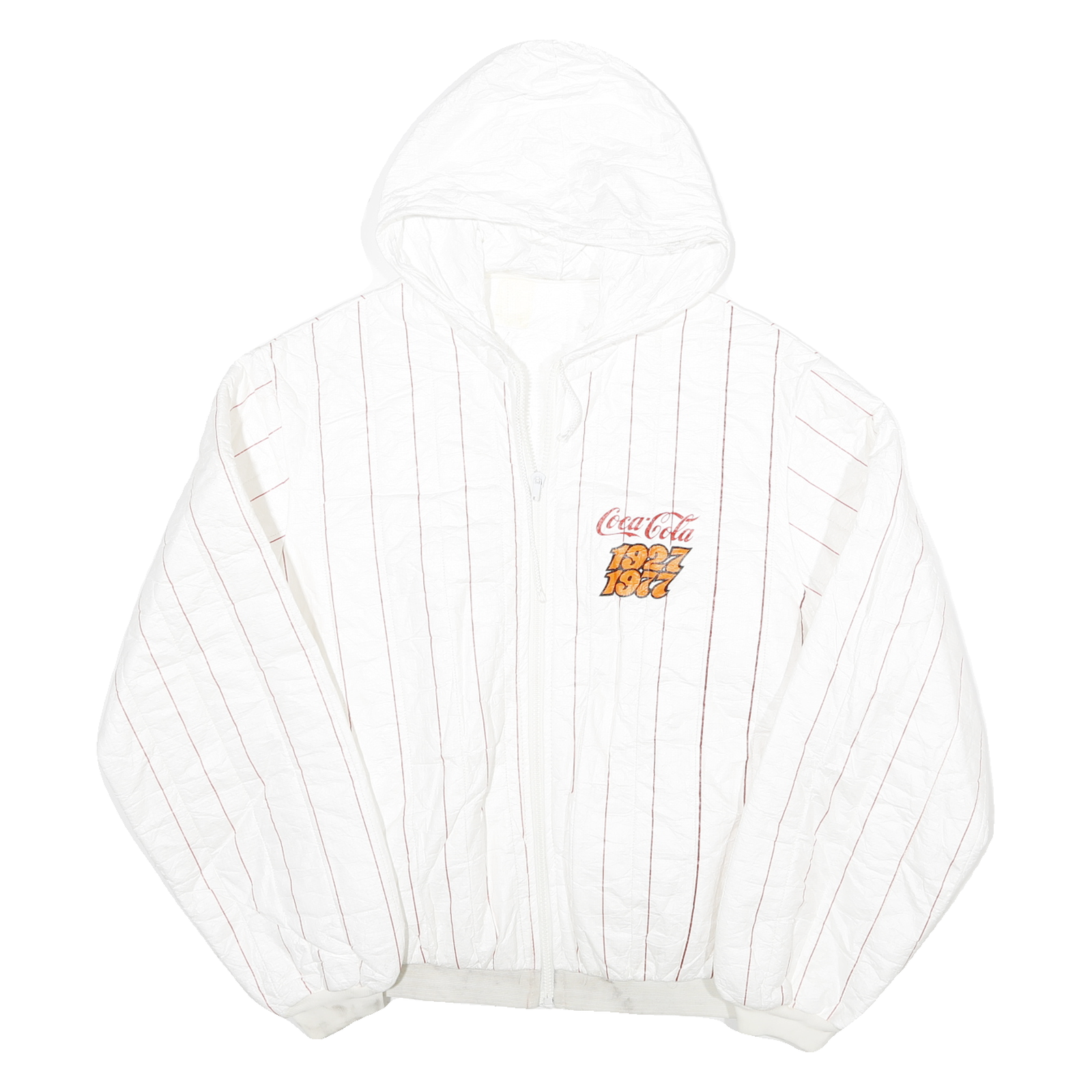 COCA COLA Womens White & Red Outdoor Hooded Jacket L Polyester Blend Pinstripe Refurbished - N/A refurbished available on Cerqular