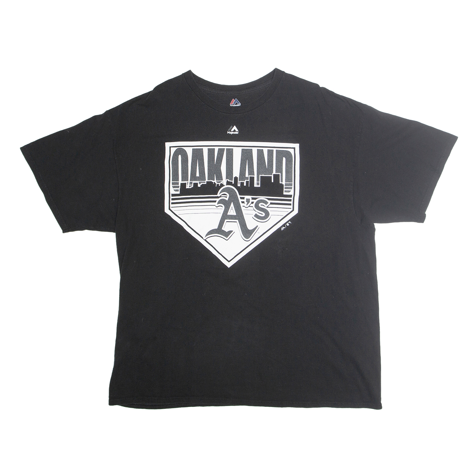MAJESTIC Mens Black Oakland As T-Shirt 2XL Short Sleeve Crew Neck Cotton Blend Refurbished - N/A refurbished available on Cerqular