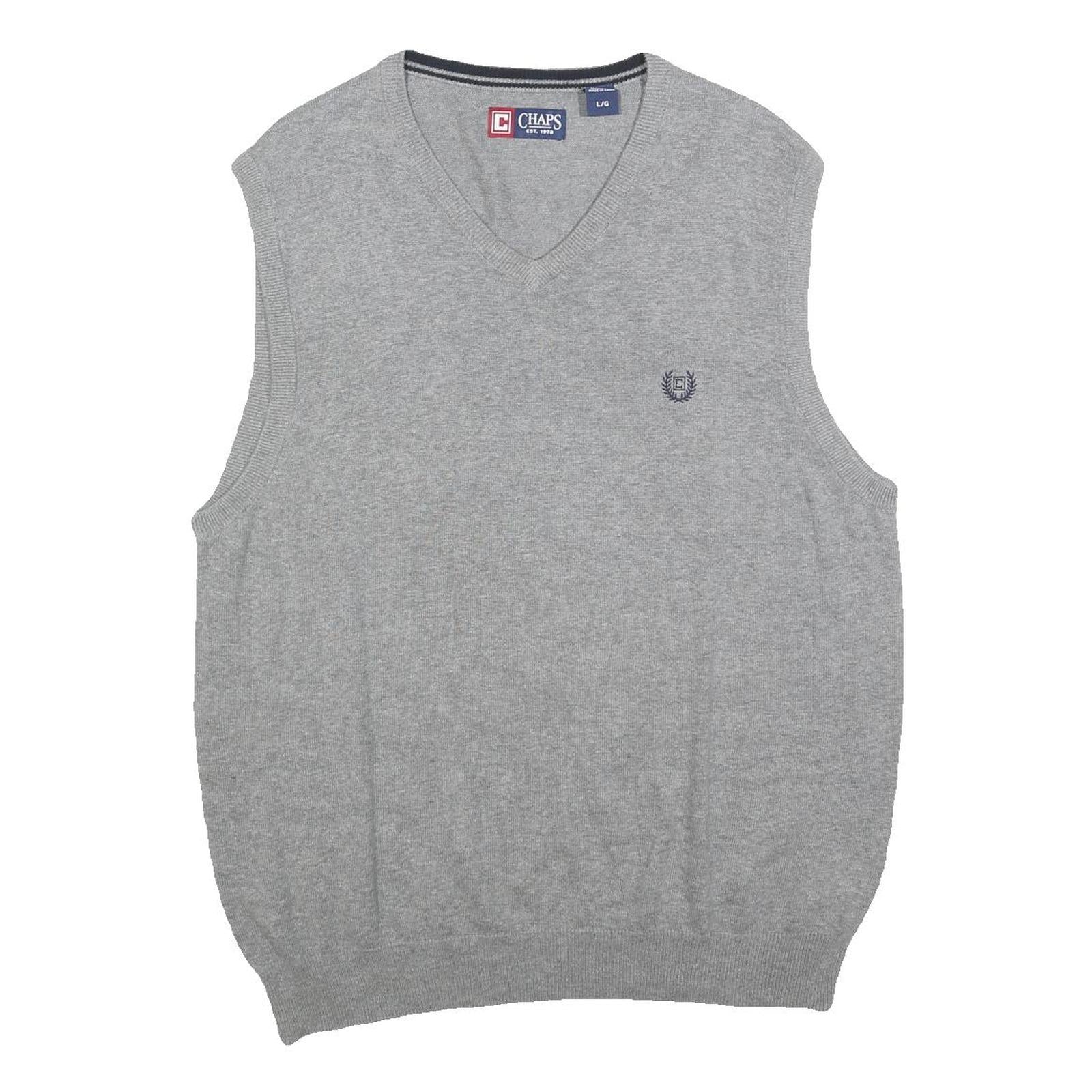 CHAPS Mens Grey Plain Cotton Sleeveless V-Neck Jumper L Knitwear Summer Refurbished - N/A refurbished available on Cerqular
