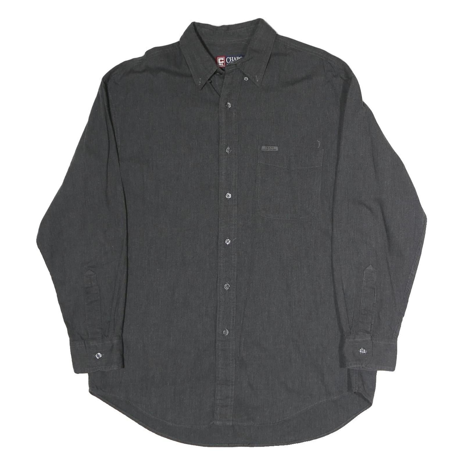 CHAPS Mens Black Cotton Button-Down Long Sleeve Shirt L Classic Style Casual Refurbished - N/A refurbished available on Cerqular