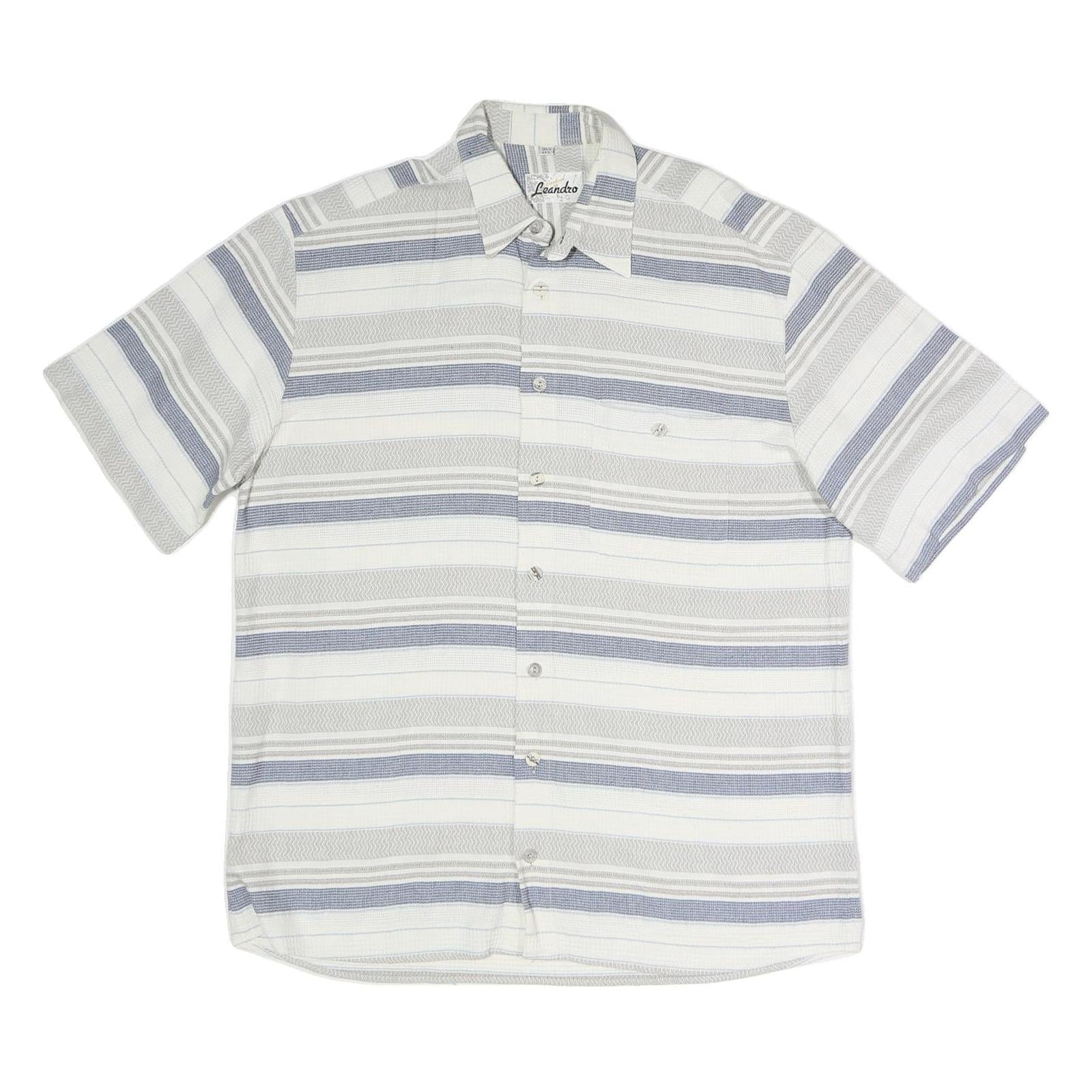 Buy LEANDRO Mens White & Grey Strip Pattern Cotton Blend Short Sleeve Shirt L Casual Refurbished - $19.49 LEANDRO Mens White & Grey Strip Pattern Cotton Blend Short Sleeve Shirt L Casual Refurbished - N/A refurbished available on Cerqular