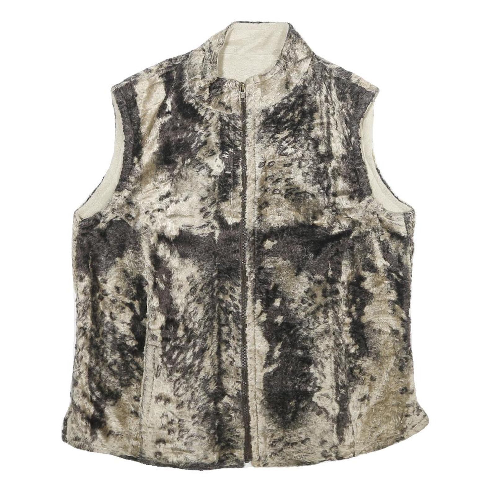 Womens Beige Black Faux Fur Zip Sleeveless Casual Lined Vest Jacket Refurbished - N/A refurbished available on Cerqular