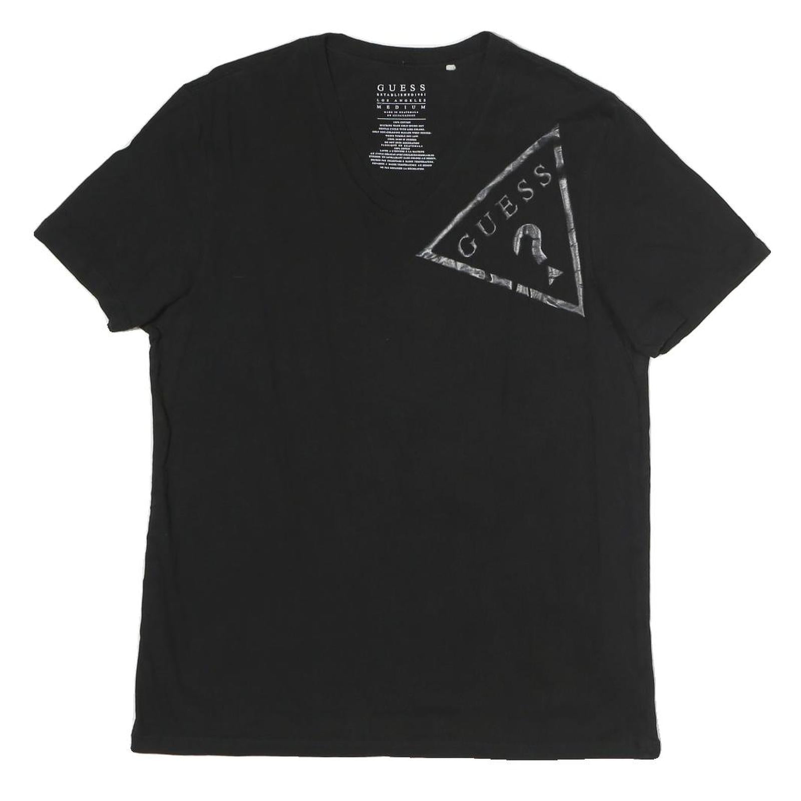 GUESS Mens Black Cotton Logo Graphic T-Shirt M V-Neck Short Sleeve Casual Refurbished - N/A refurbished available on Cerqular