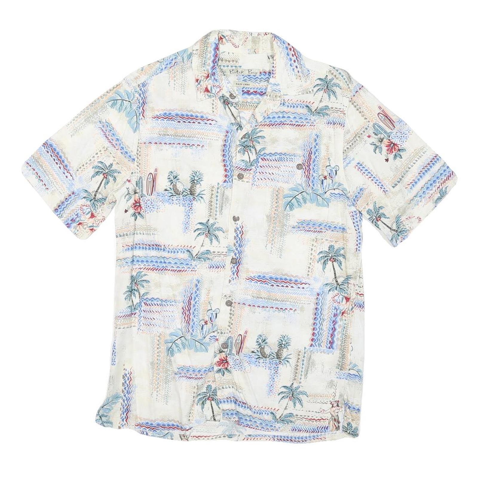 BATICK BAY Mens White Hawaiian Rayon Shirt S Tropical Palm Print Summer Refurbished - N/A refurbished available on Cerqular