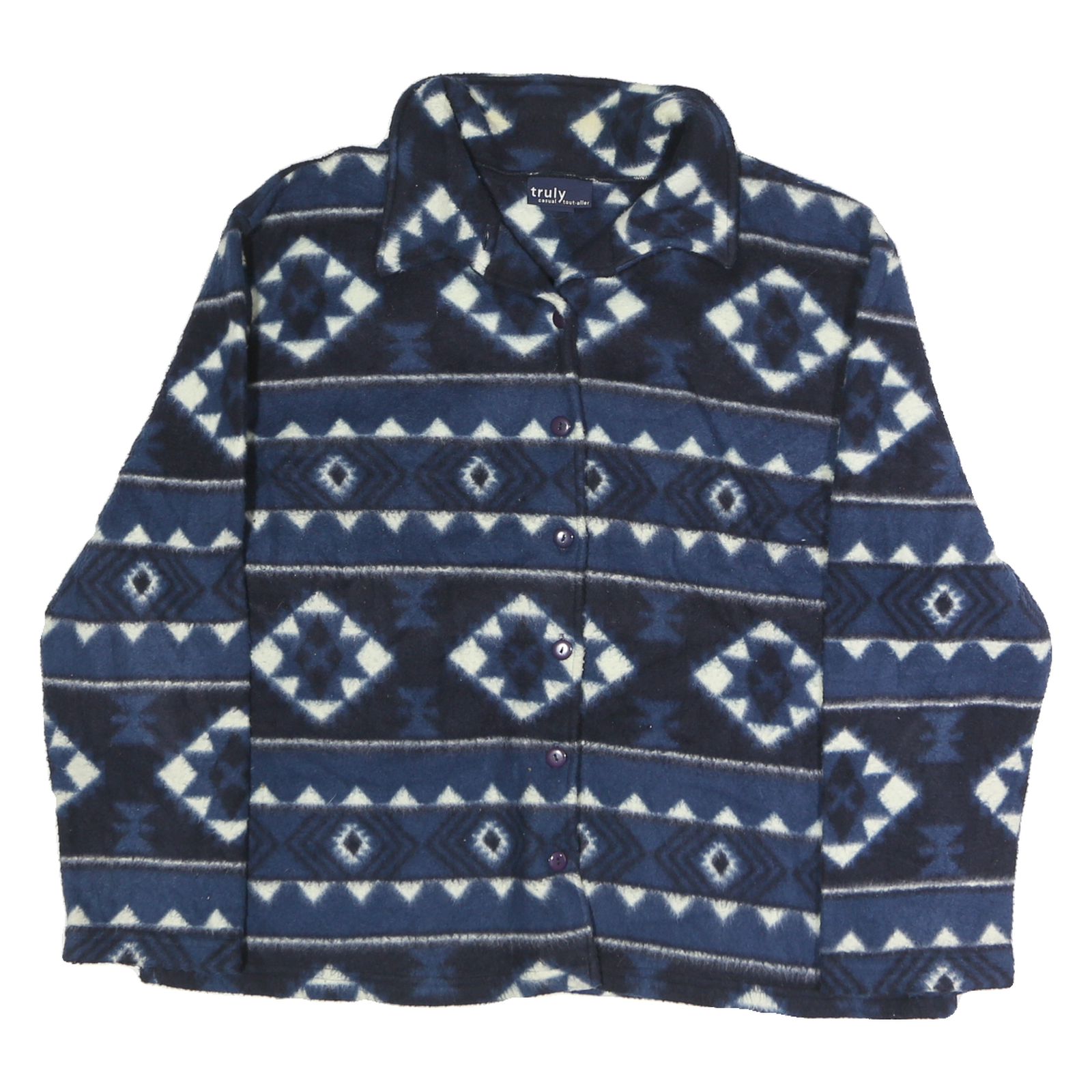 TRULY Mens Blue & White Geometric Button Jacket XL Polyester Casual Refurbished - N/A refurbished available on Cerqular