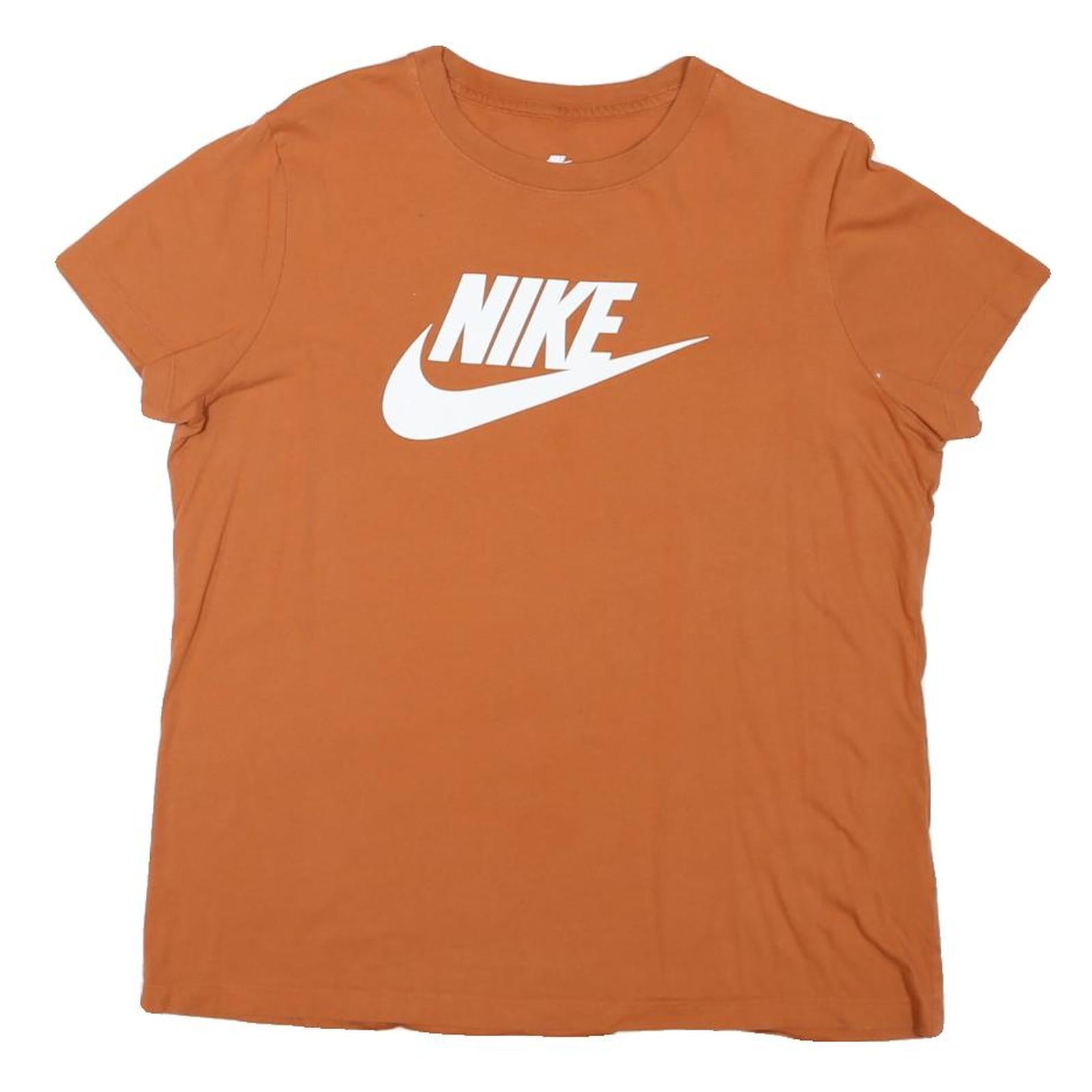 NIKE Womens Orange Cotton Blend T-Shirt L Short Sleeve Crew Neck Logo Print Refurbished - N/A refurbished available on Cerqular