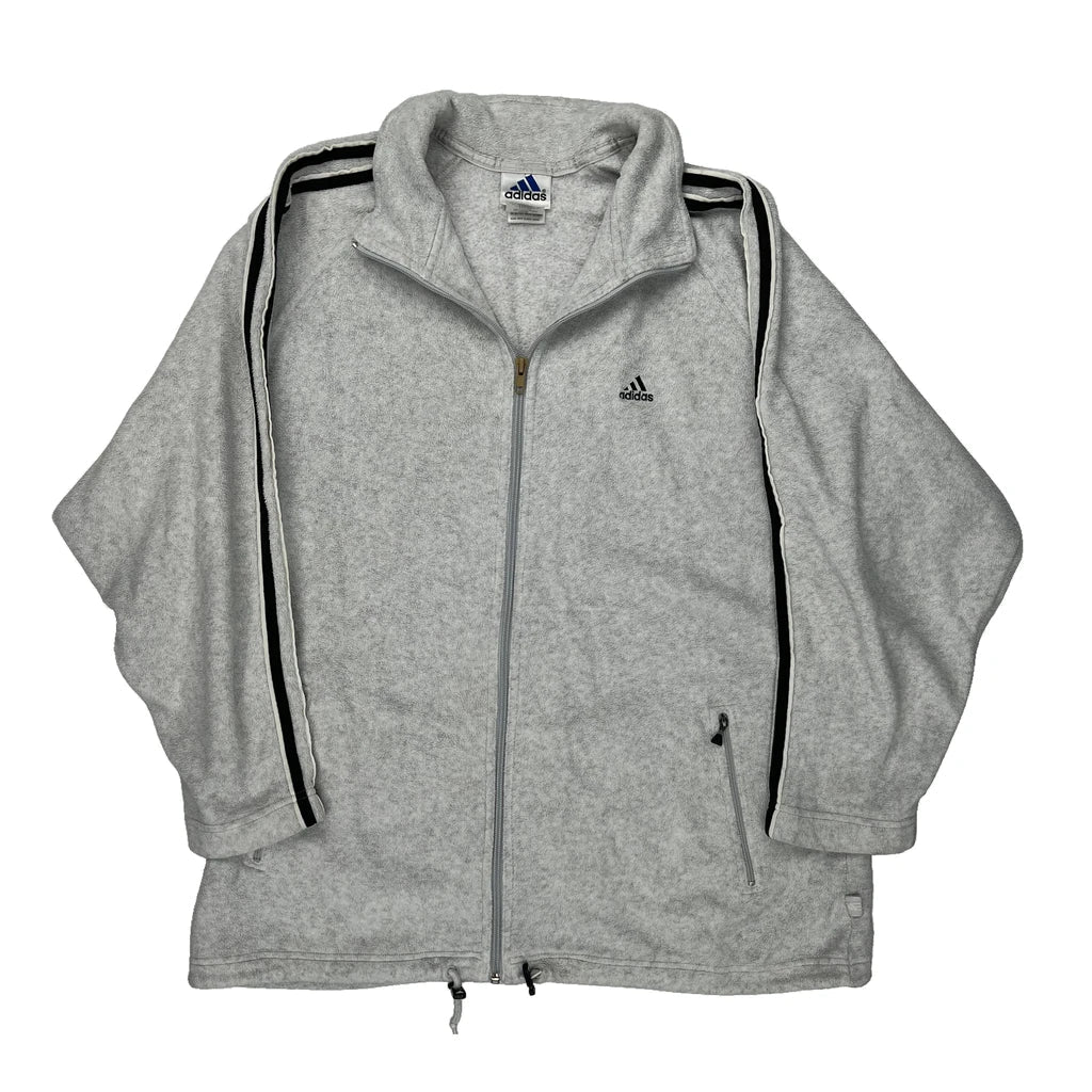 Adidas Track Jacket - Large Grey Polyester Refurbished - Thrifted (note: this is a term often used to describe second- refurbished available on Cerqular