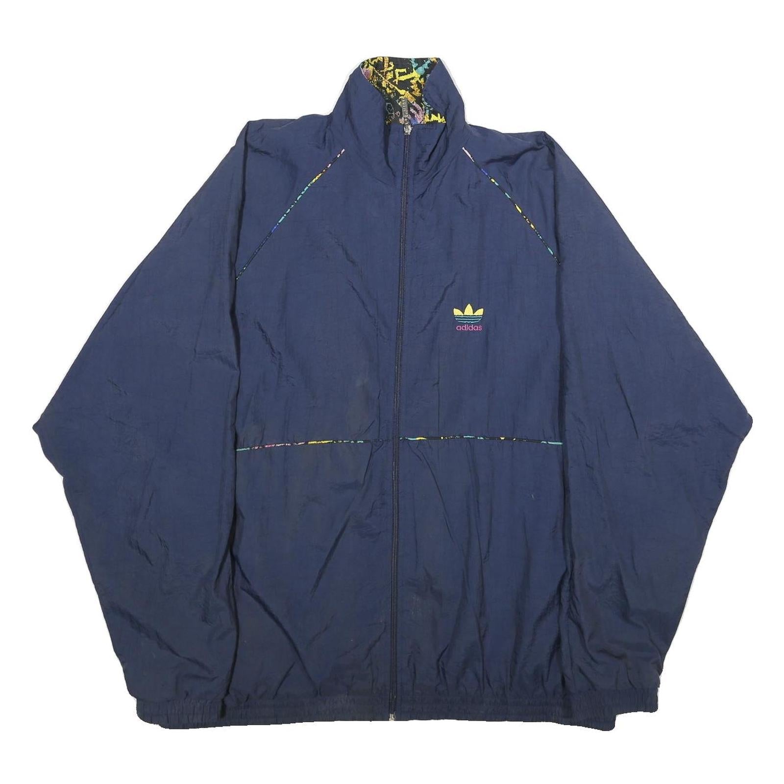 ADIDAS Mens Navy Blue Nylon Jacket L Plain Sportswear Zip Casual Lightweight Refurbished - N/A refurbished available on Cerqular