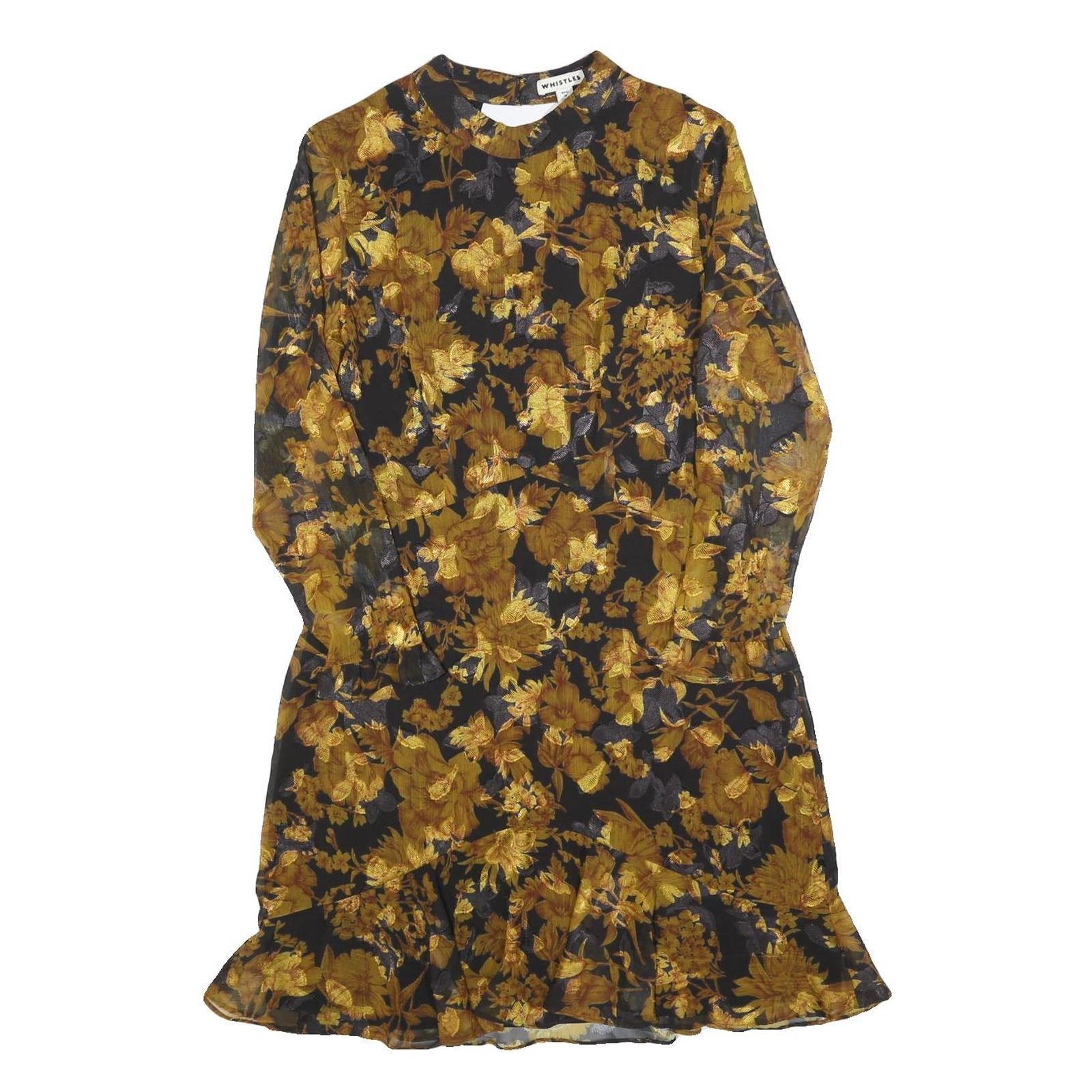 WHISTLES Womens Black & Gold Floral Day Dress Polyester Blend Long Sleeve Midi Refurbished - N/A refurbished available on Cerqular