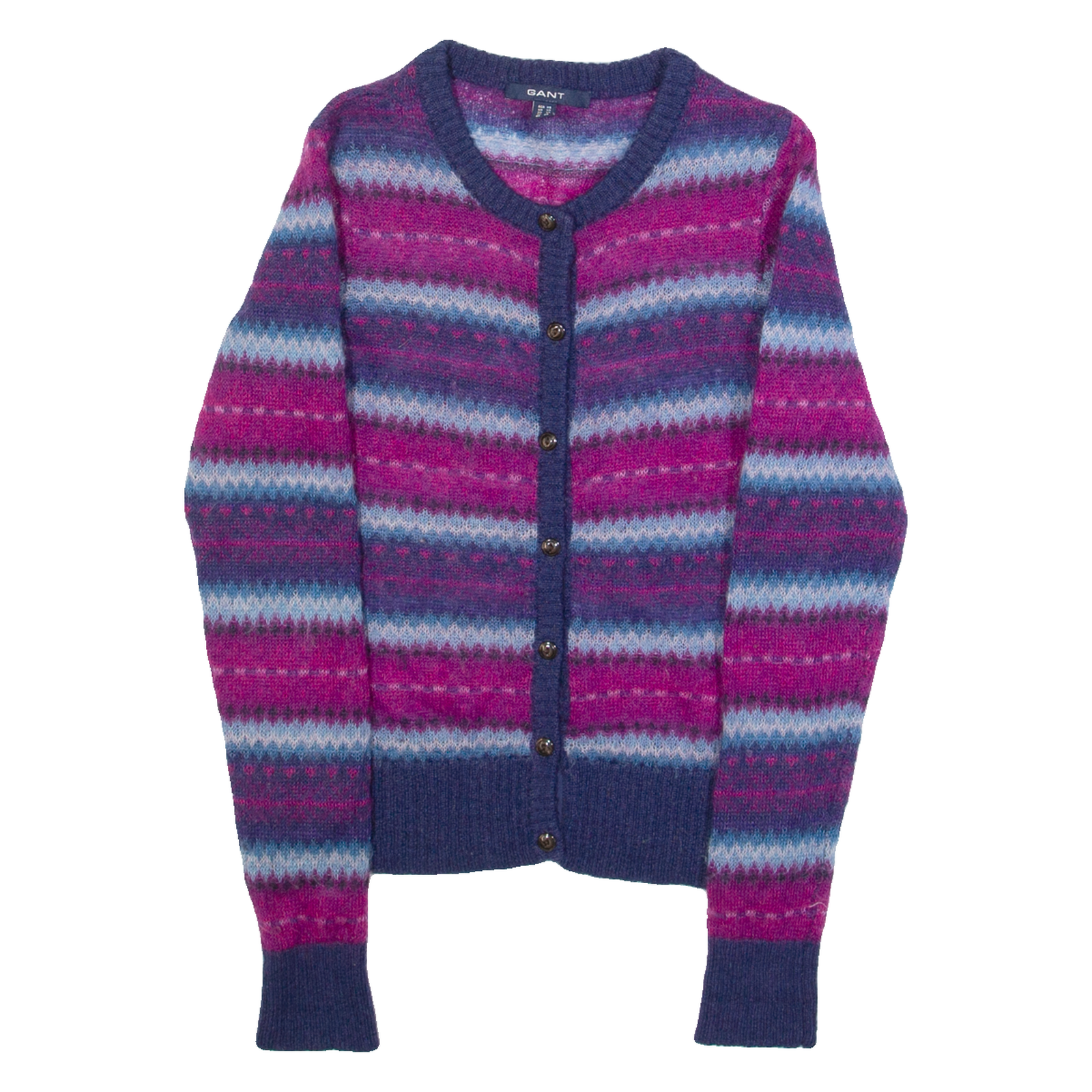 GANT Womens Patterned Cardigan Purple Crazy Pattern Button Neck Mohair XS Refurbished - N/A refurbished available on Cerqular