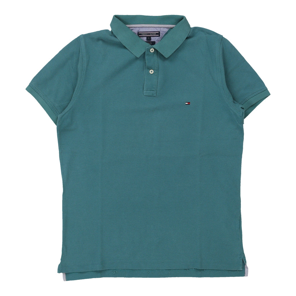 Tommy Hilfiger Polo Shirt - Large Blue Cotton Refurbished - Thrifted (note: this is a term often used to describe second- refurbished available on Cerqular