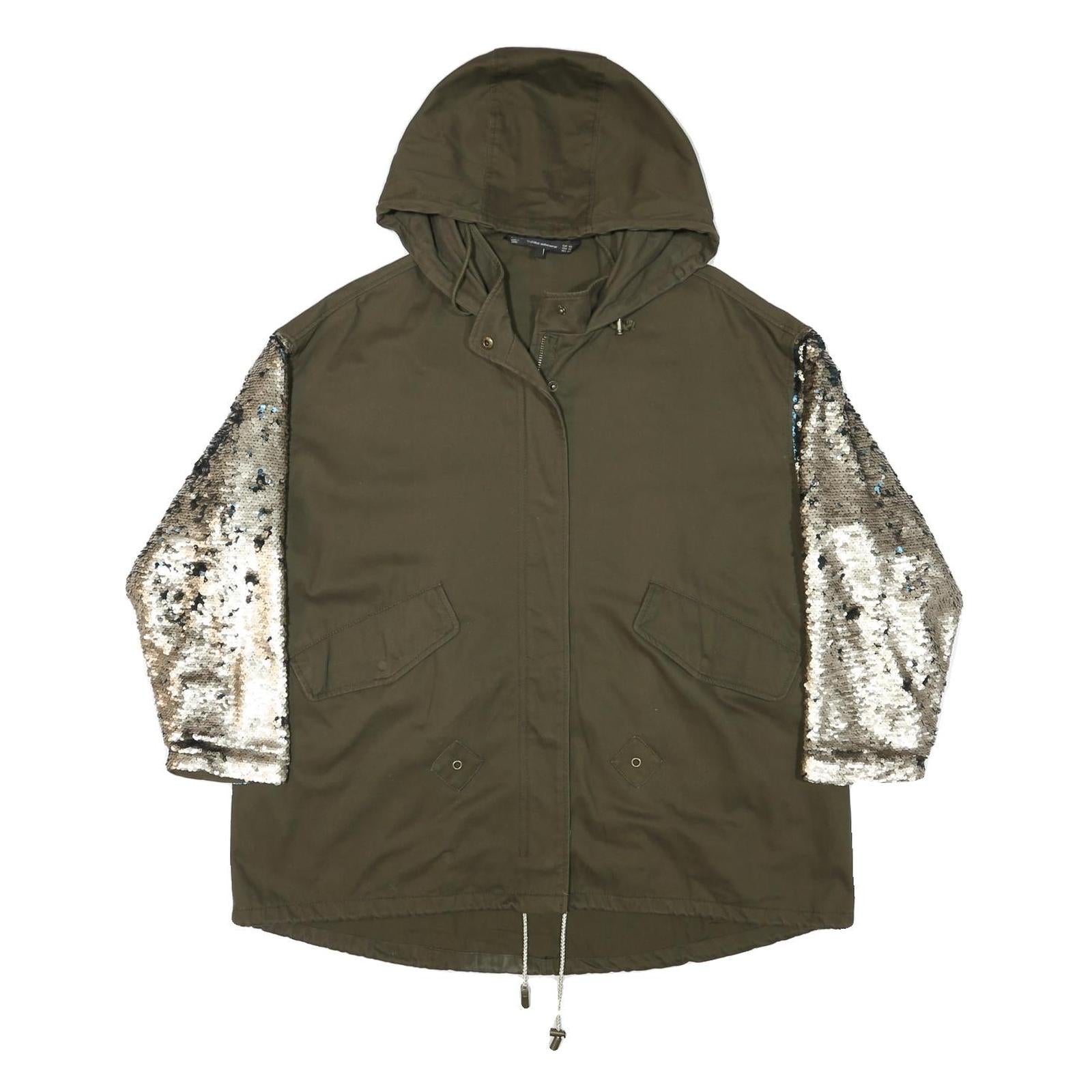 Buy ZARA Womens Khaki & Silver Sequin Sleeve Hoodie Jacket XS Cotton Woven Zip Refurbished - $32.49 ZARA Womens Khaki & Silver Sequin Sleeve Hoodie Jacket XS Cotton Woven Zip Refurbished - N/A refurbished available on Cerqular