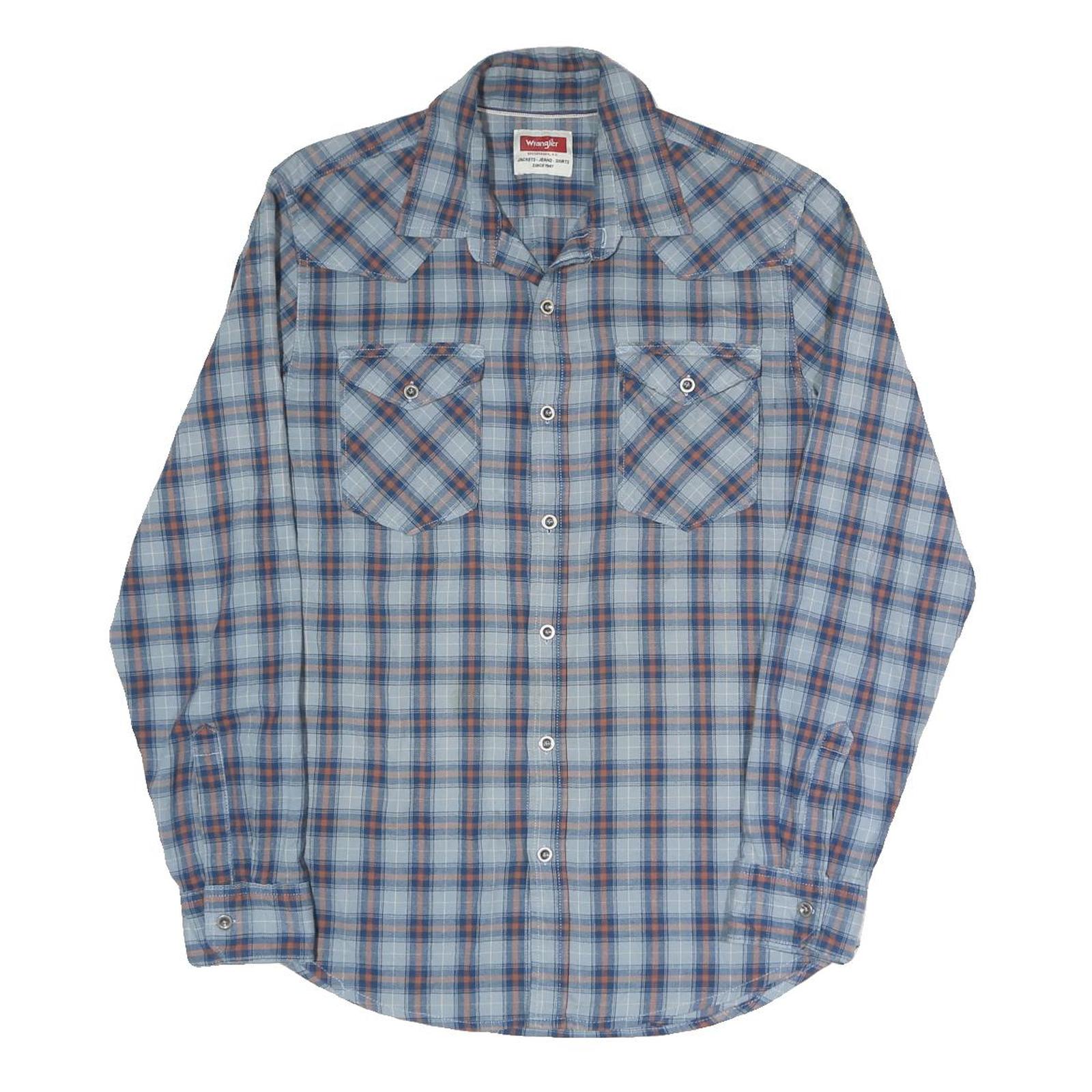 WRANGLER Mens Blue & Orange Checked Shirt M Casual Cotton Blend Long Sleeve Refurbished - N/A refurbished available on Cerqular
