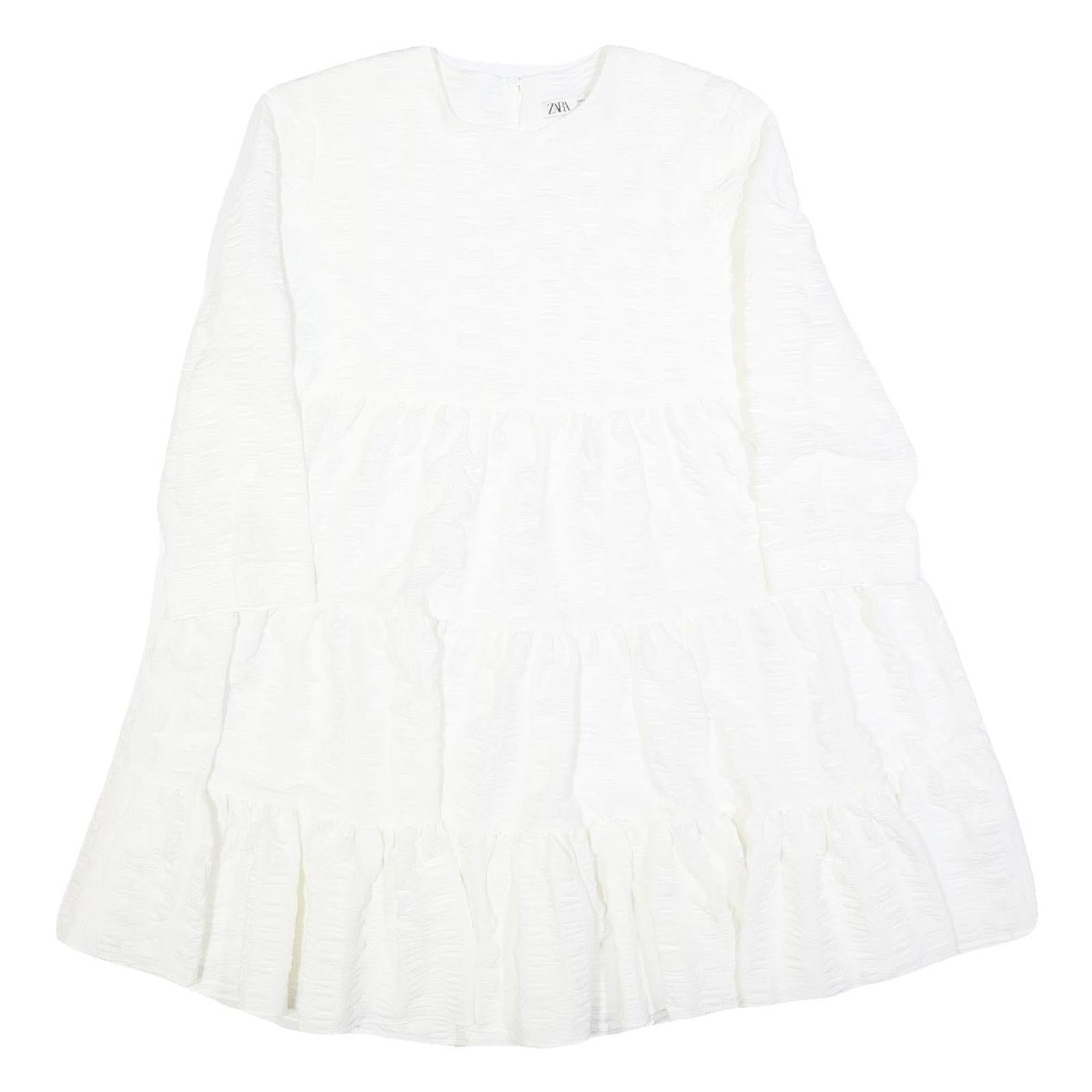 ZARA Womens White Fit & Flare Woven Dress Polyester Blend Long Sleeve M Refurbished - N/A refurbished available on Cerqular