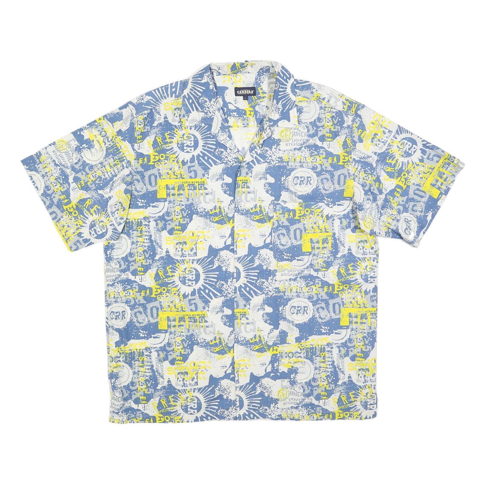 CARRERA Mens Blue & Yellow Graphic Print Shirt L Casual Summer Cotton Blend Refurbished - N/A refurbished available on Cerqular