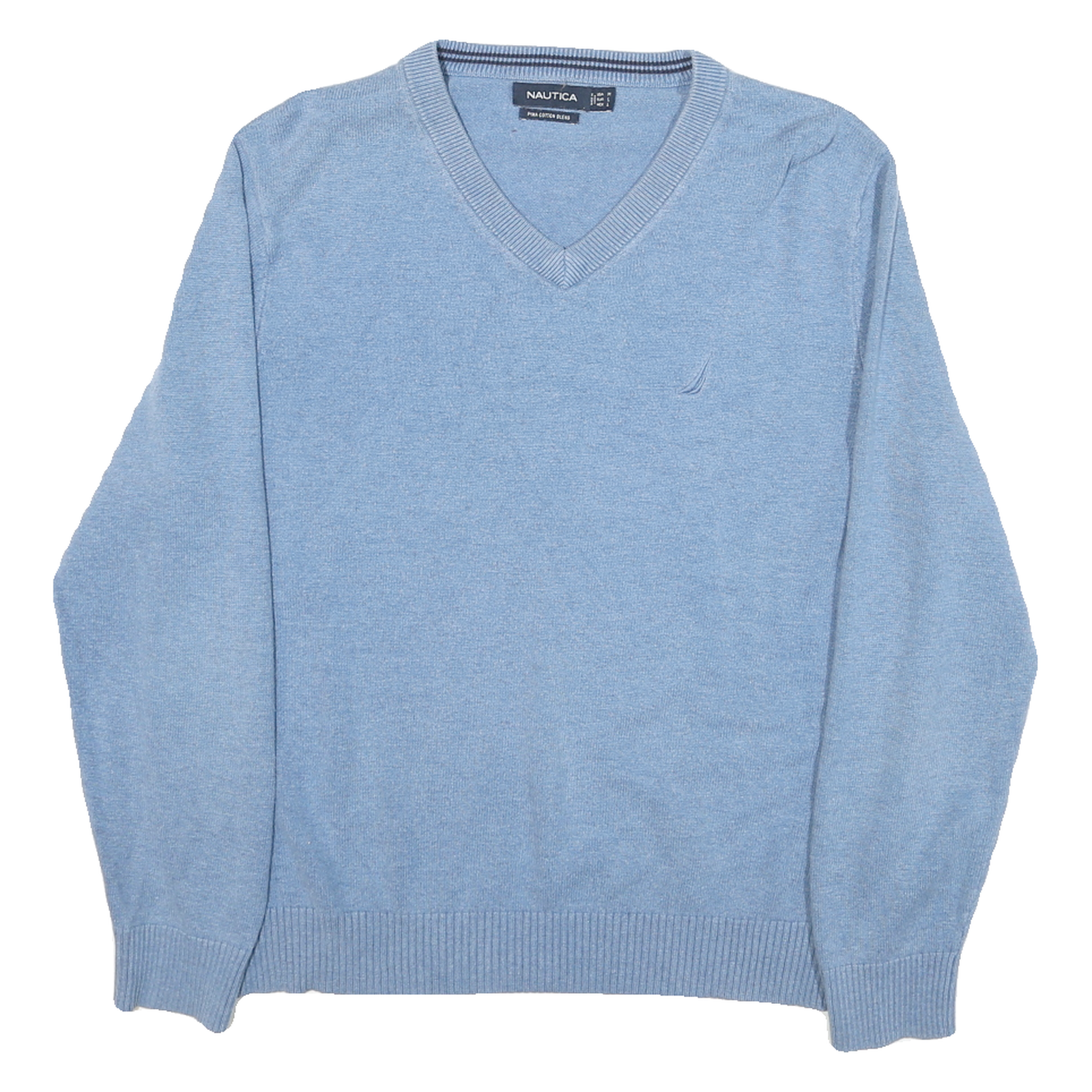 NAUTICA Mens Blue Cotton Blend Plain V-Neck Basic Knit L Jumper Light Comfort Refurbished - N/A refurbished available on Cerqular
