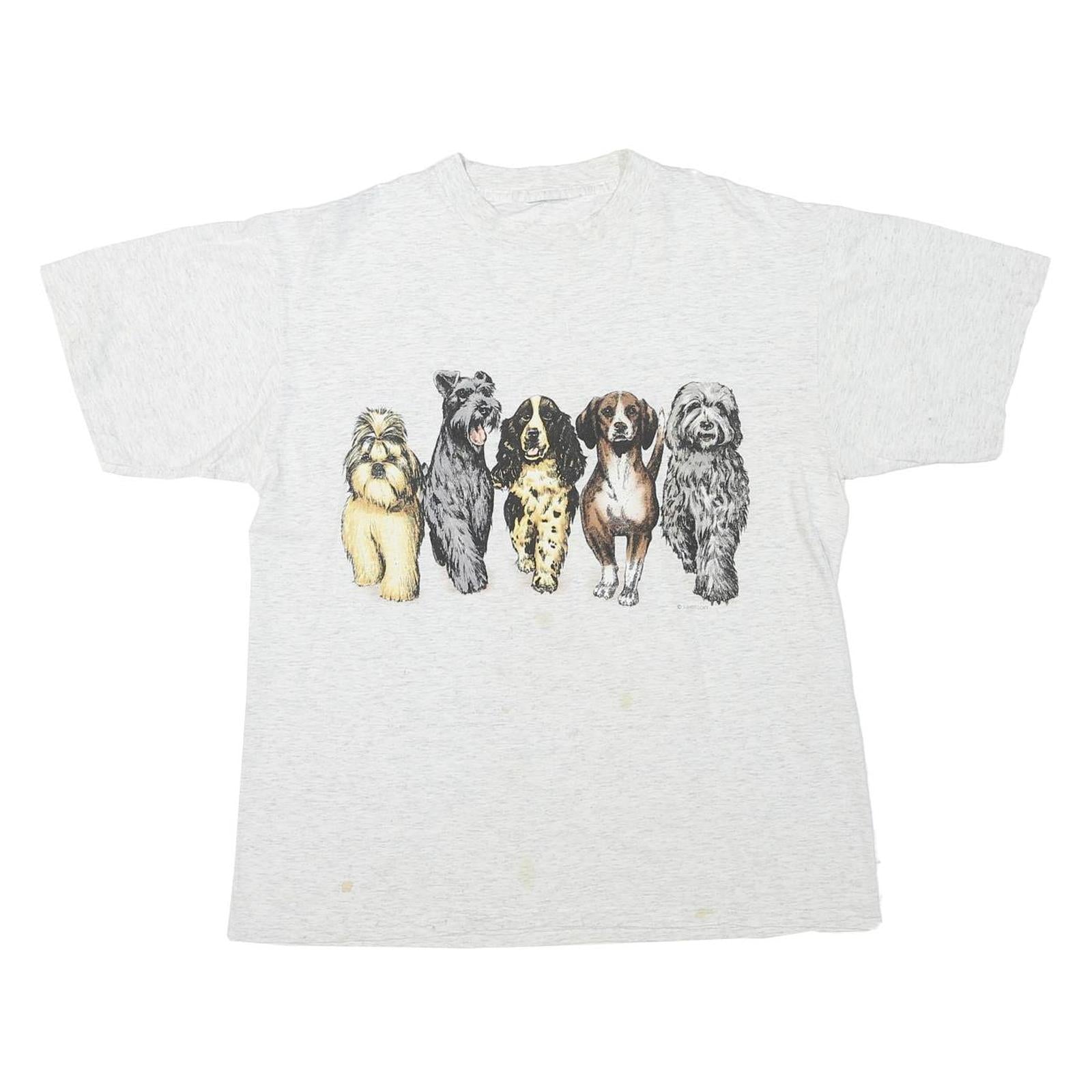 Mens White T-Shirt L Short Sleeve Crew Neck Cute Dog Graphic Print Cotton Blend Refurbished - N/A refurbished available on Cerqular