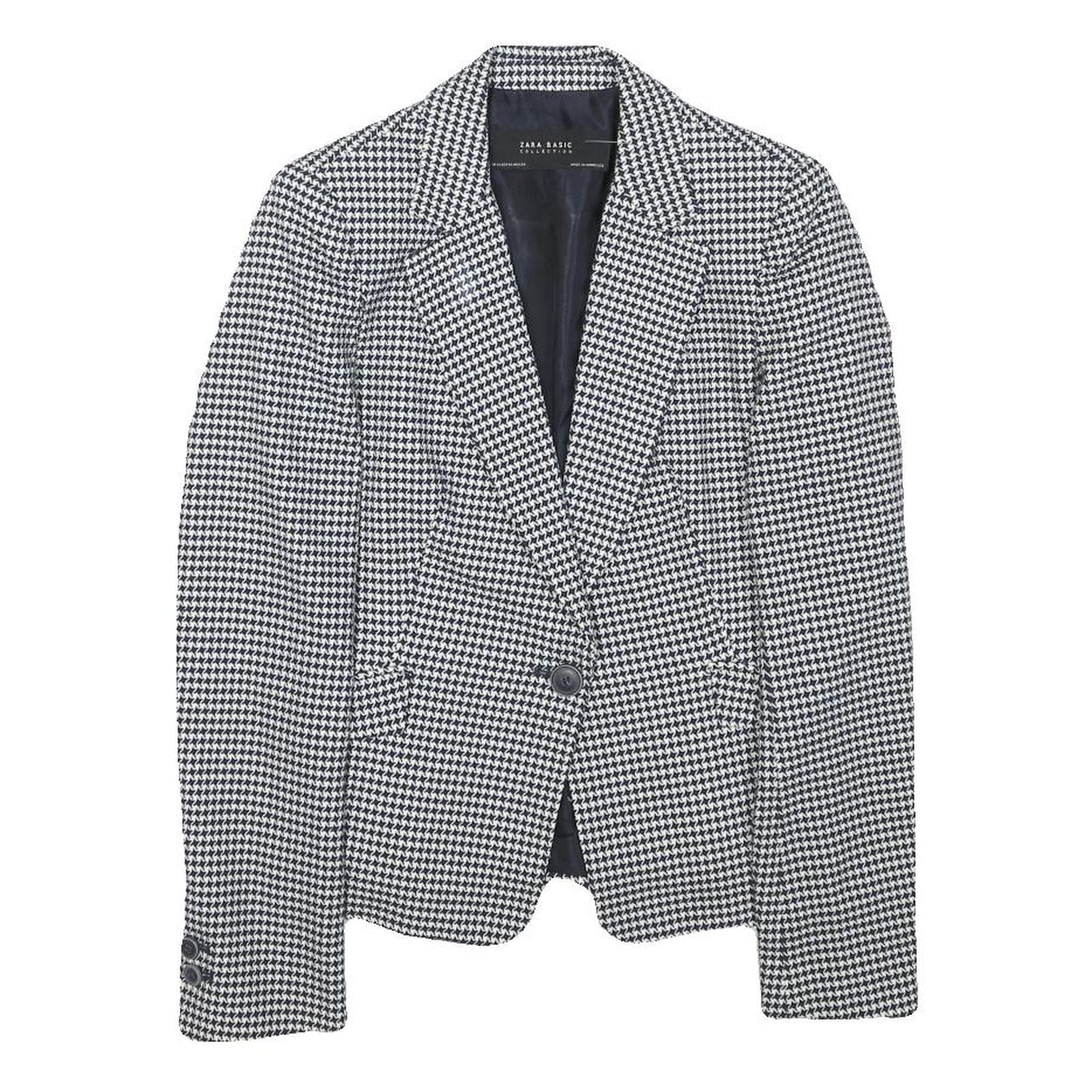 ZARA BASIC Womens Black & White Houndstooth Blazer Jacket XS Polyester Blend Refurbished - N/A refurbished available on Cerqular
