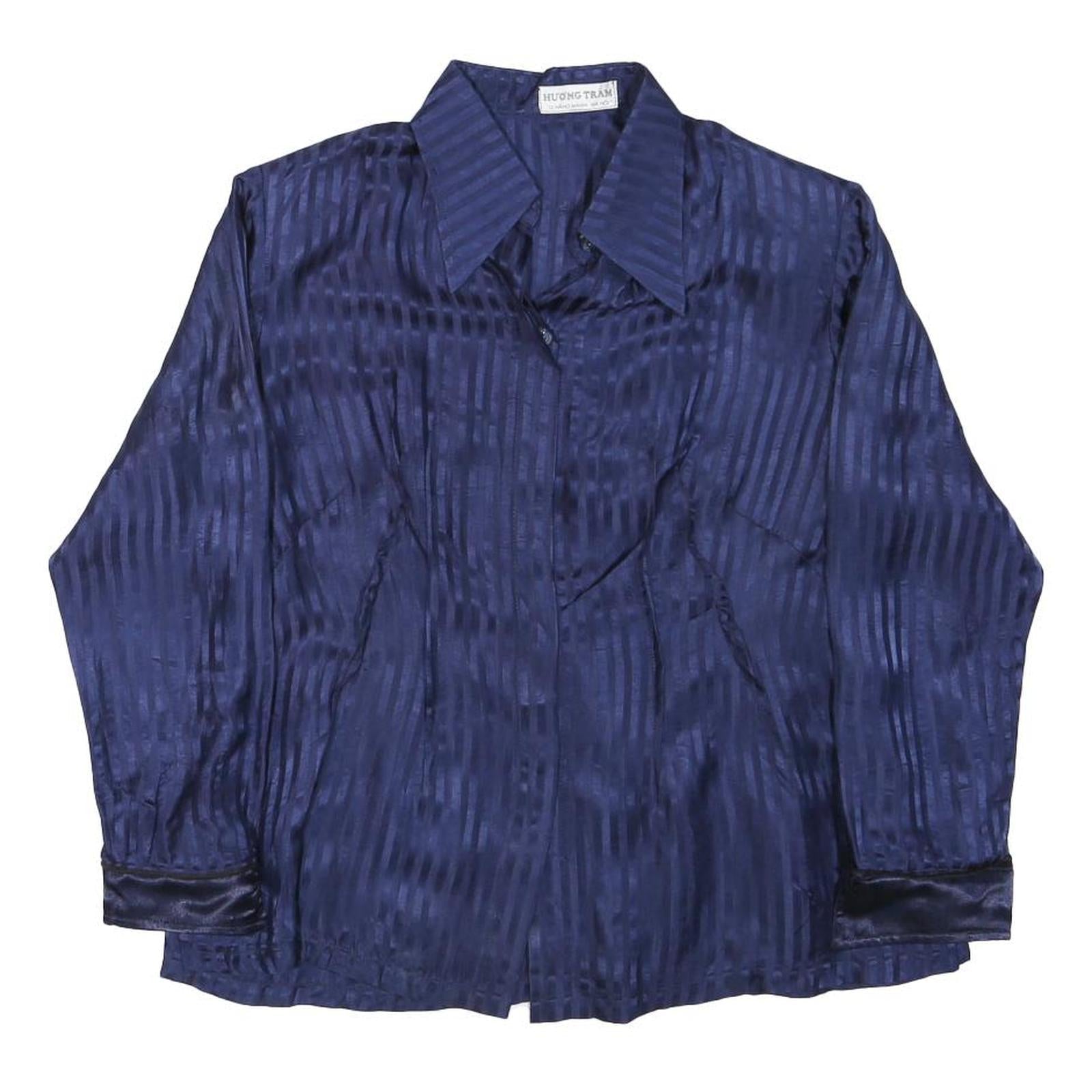 HUONG TRAM Womens Blue Printed Shirt Long Sleeve Collared Size S Rayon Satin Refurbished - N/A refurbished available on Cerqular