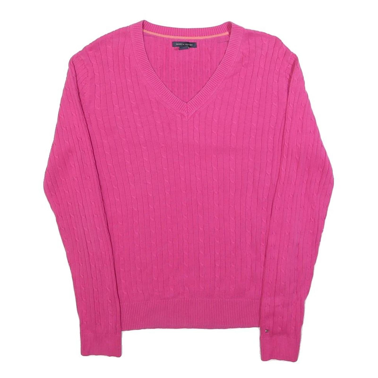 TOMMY HILFIGER Womens Pink Fashion Jumper Patterned V-Neck Basic Knit L Cotton Refurbished - N/A refurbished available on Cerqular