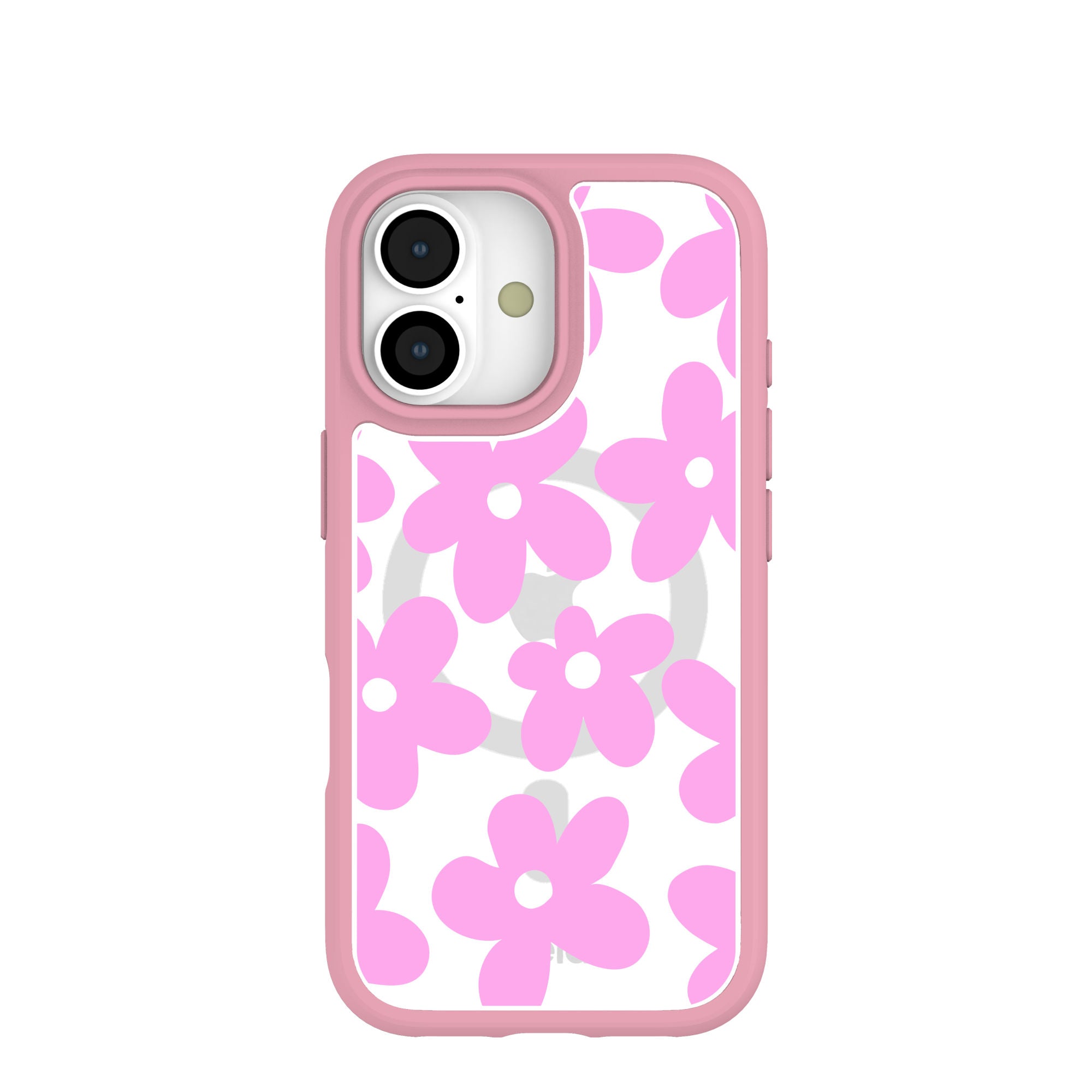 Clear Pink Blooms iPhone 17 Case With Petal Pink Ridge (MagSafe included) Refurbished - Pela Case refurbished available on Cerqular