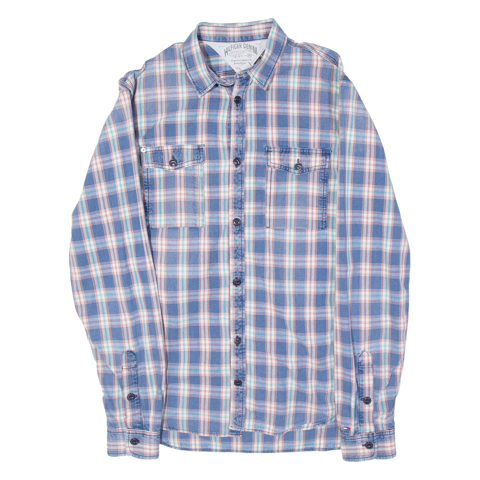 TOMMY HILFIGER Mens Shirt Blue Plaid Long Sleeve XL Refurbished - N/A refurbished available on Cerqular