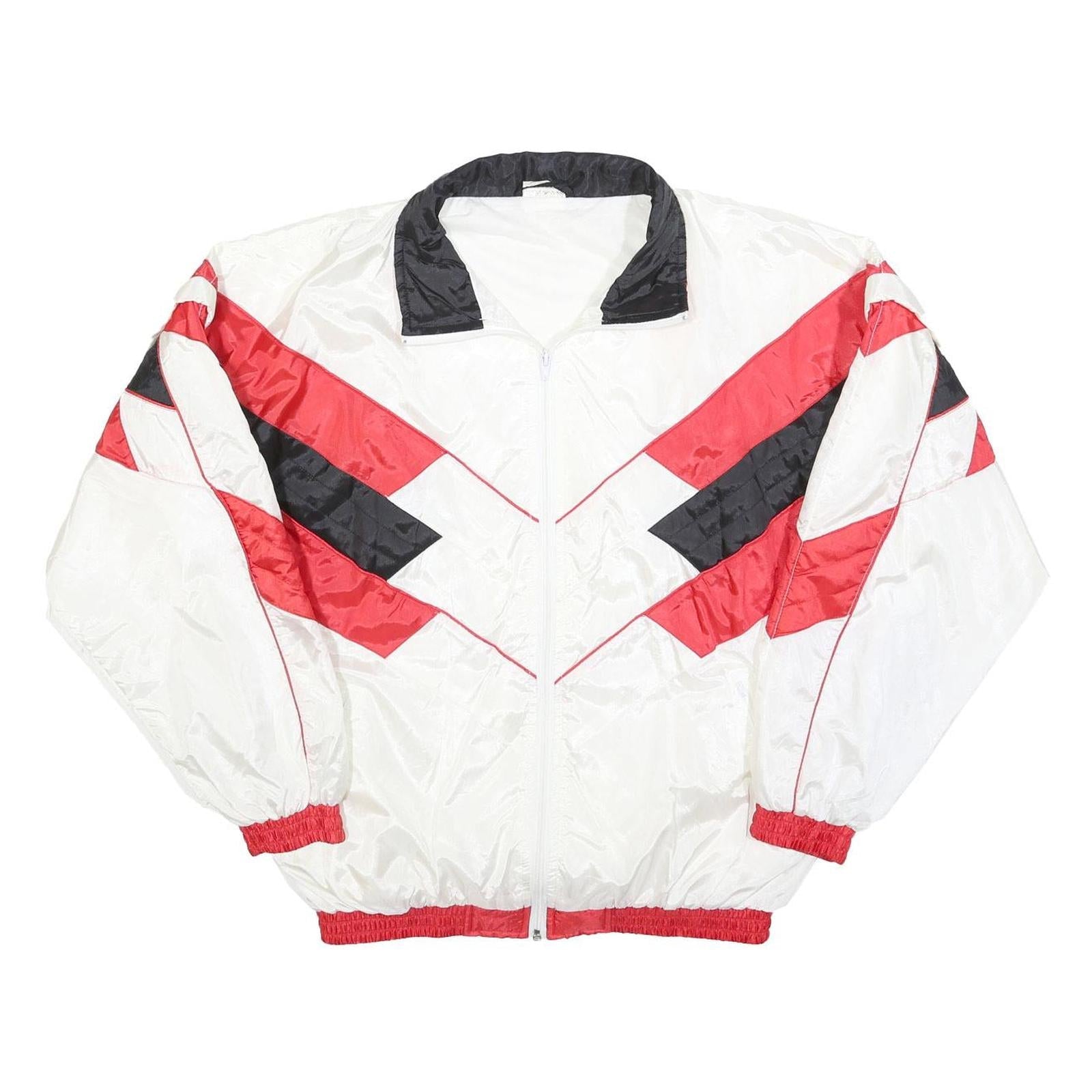 Mens White & Red Colourblock Zip Jacket L Polyester Blend Sports Casual Retro Refurbished - N/A refurbished available on Cerqular