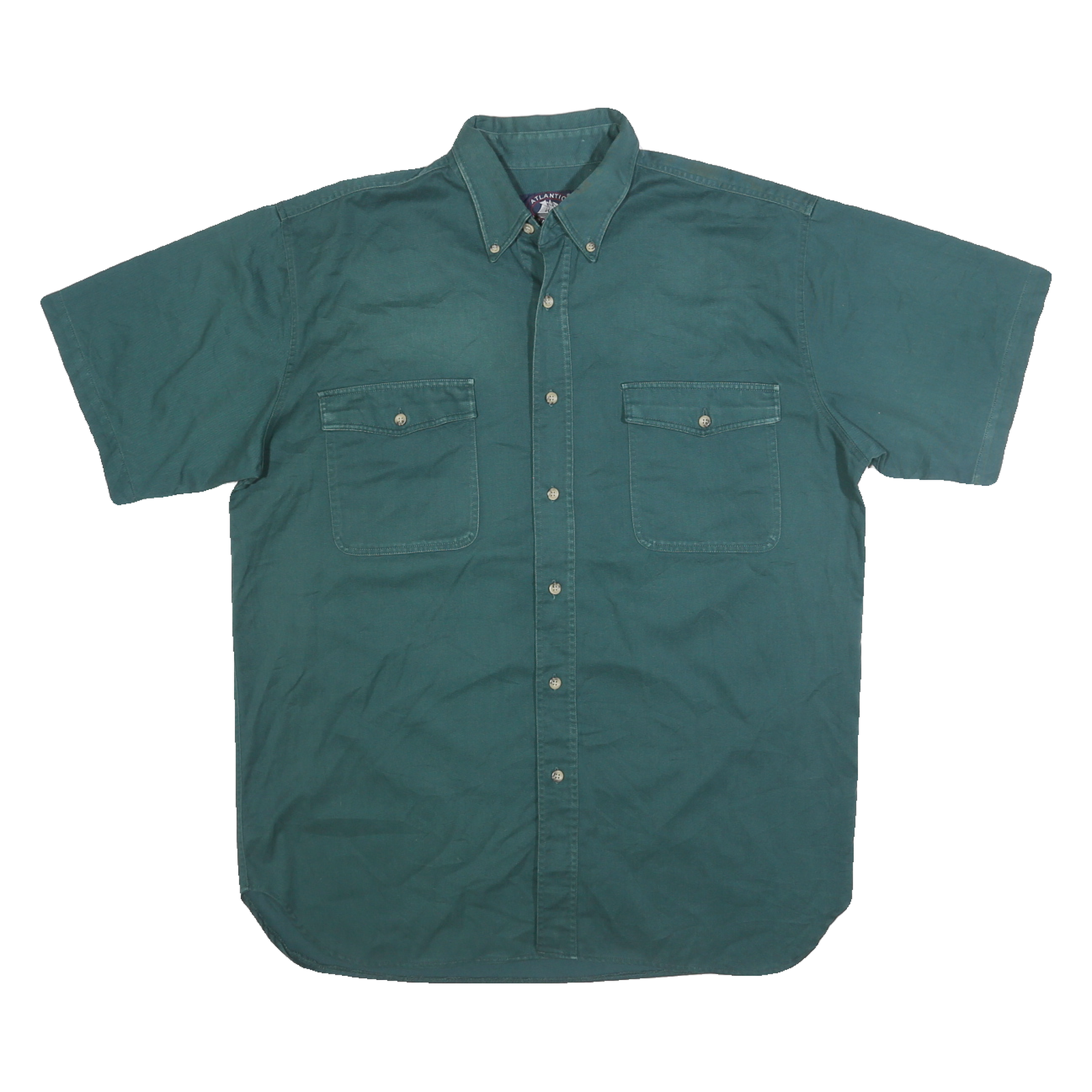 ATLANTIC Mens Green Cotton Blend Shirt L Button Down Collar Short Sleeve Casual Refurbished - N/A refurbished available on Cerqular