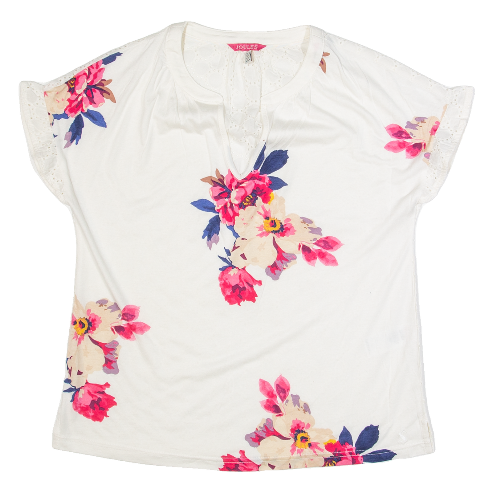 JOULES Womens Printed Top White V-Neck Floral UK 12 Refurbished - N/A refurbished available on Cerqular