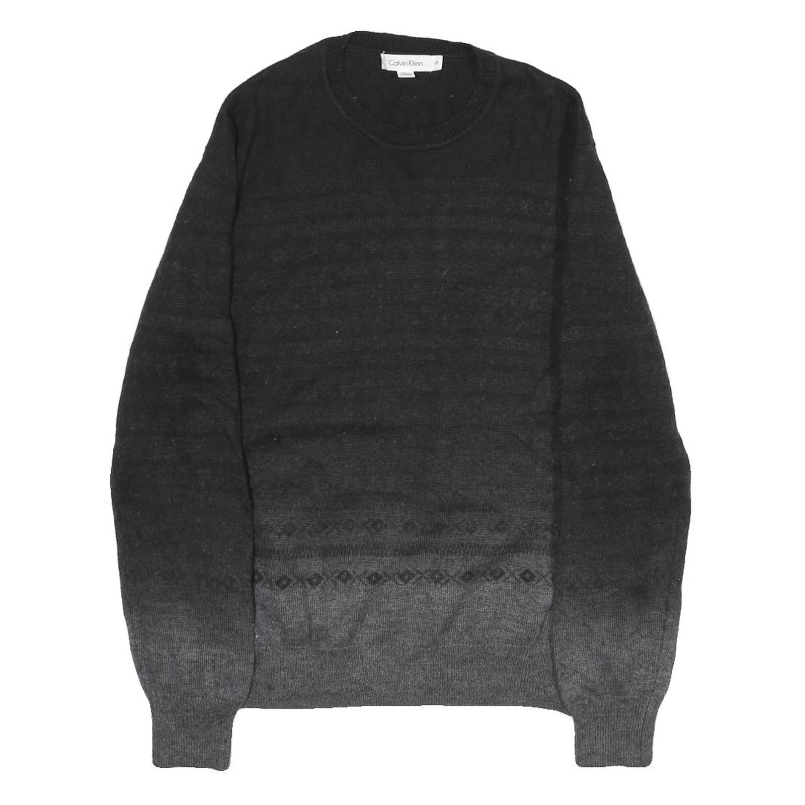 CALVIN KLEIN Mens Black & Grey Patterned Wool Blend Jumper Crew Neck Tight Knit Refurbished - N/A refurbished available on Cerqular