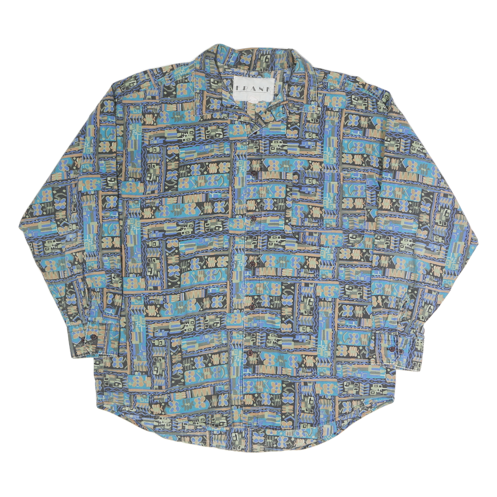 FRANK Mens Blue & Brown Patterned Cotton Shirt L Button Collar Long Sleeve Refurbished - N/A refurbished available on Cerqular