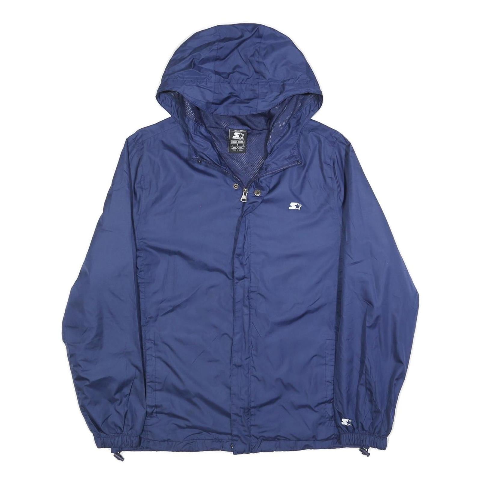STARTER Mens Blue Hooded Zip Jacket L Polyester Plain Lightweight Sportswear Refurbished - N/A refurbished available on Cerqular